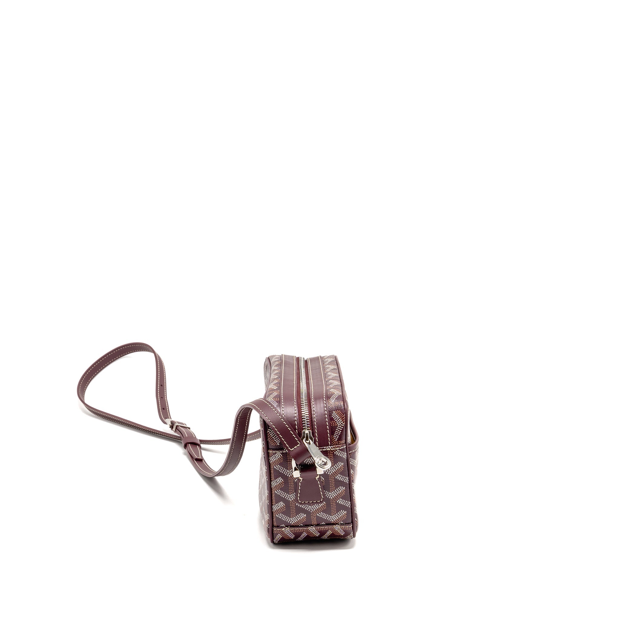 GOYARD CAP-VERT PM BAG GOYARDINE CANVAS/CERVON CALFSKIN BURGUNDY SHW
