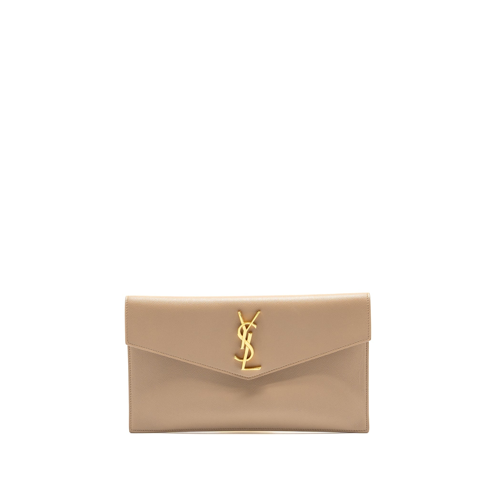 SAINT LAURENT UPTOWN CLUTCH GRAINED CALFSKIN BEIGE GHW