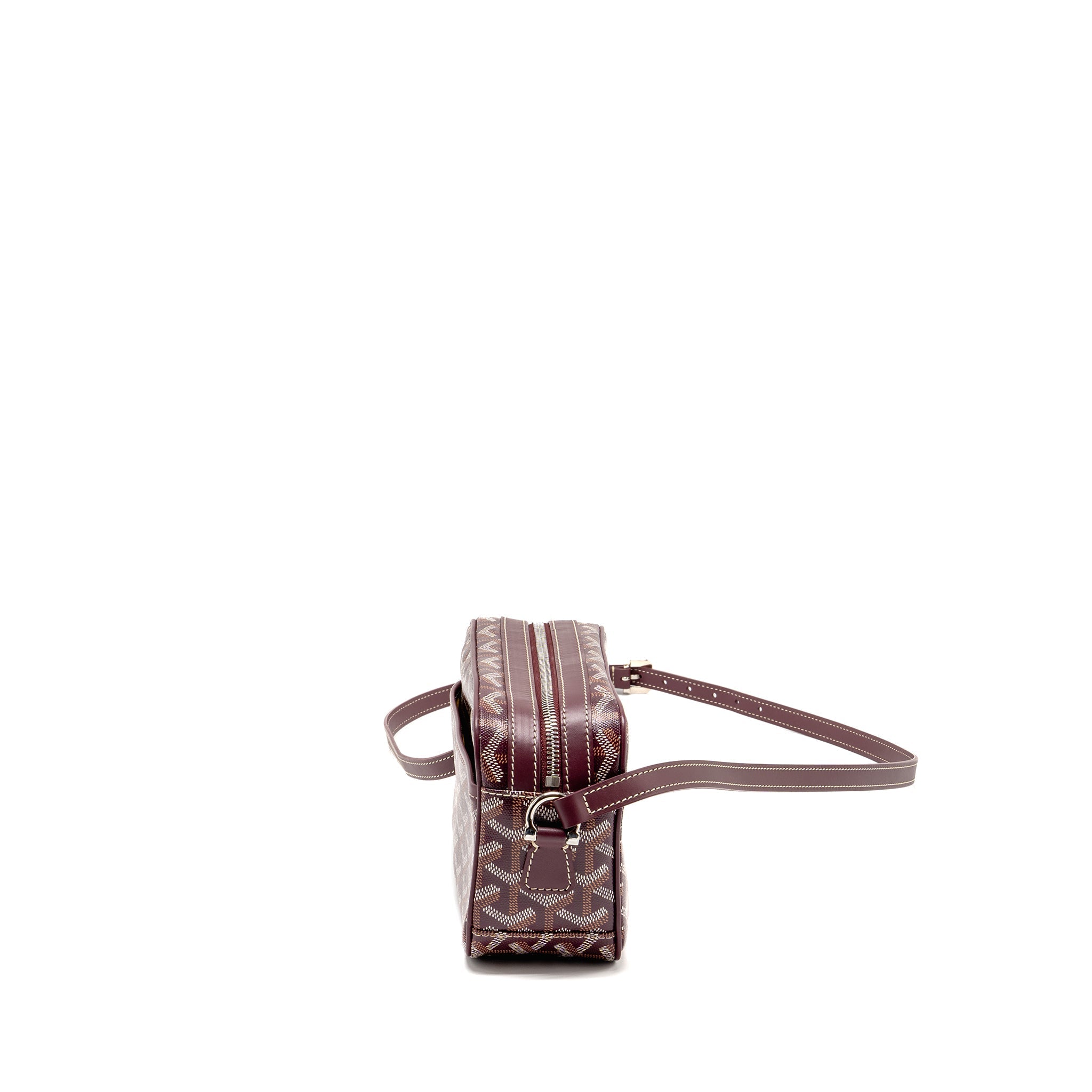 GOYARD CAP-VERT PM BAG GOYARDINE CANVAS/CERVON CALFSKIN BURGUNDY SHW