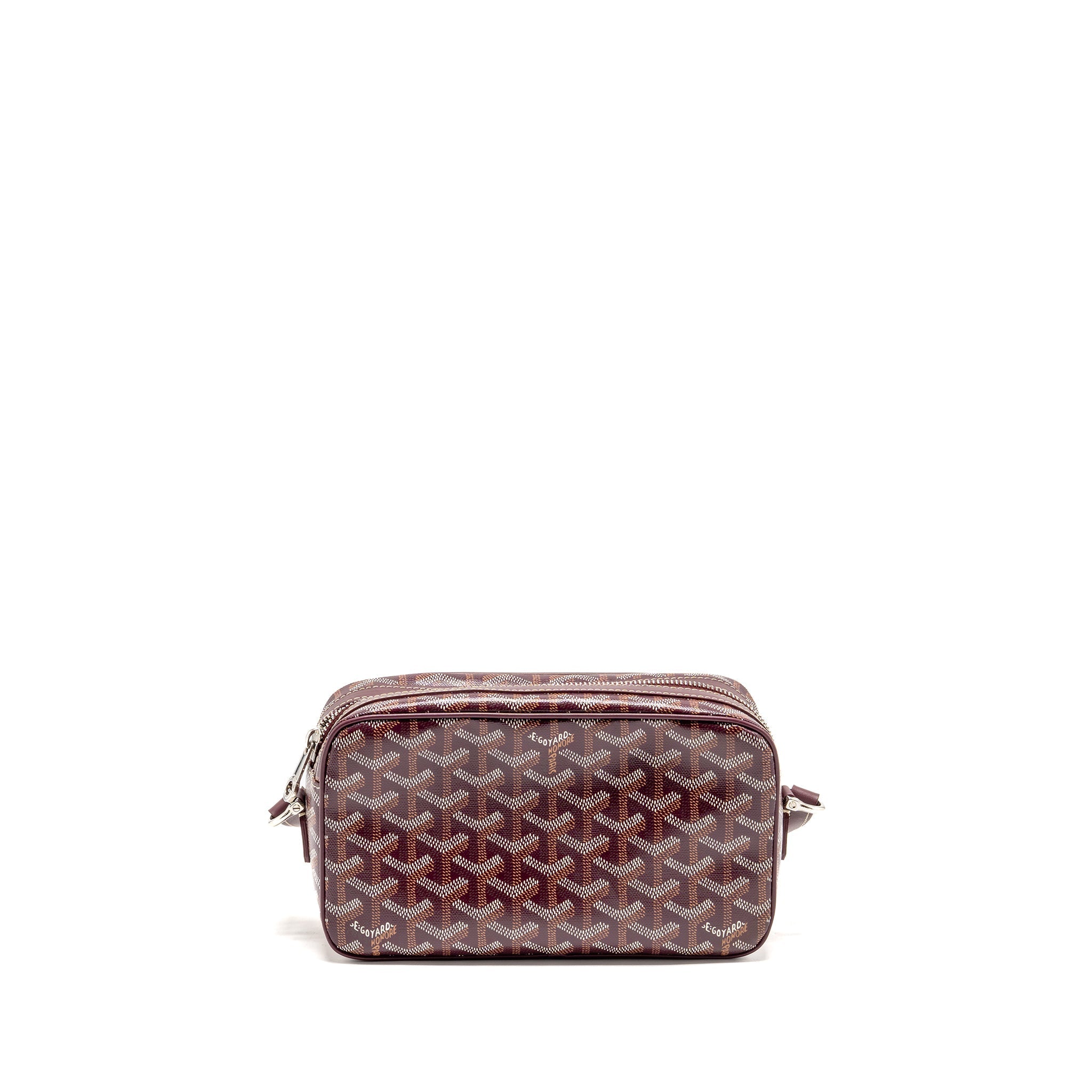 GOYARD CAP-VERT PM BAG GOYARDINE CANVAS/CERVON CALFSKIN BURGUNDY SHW