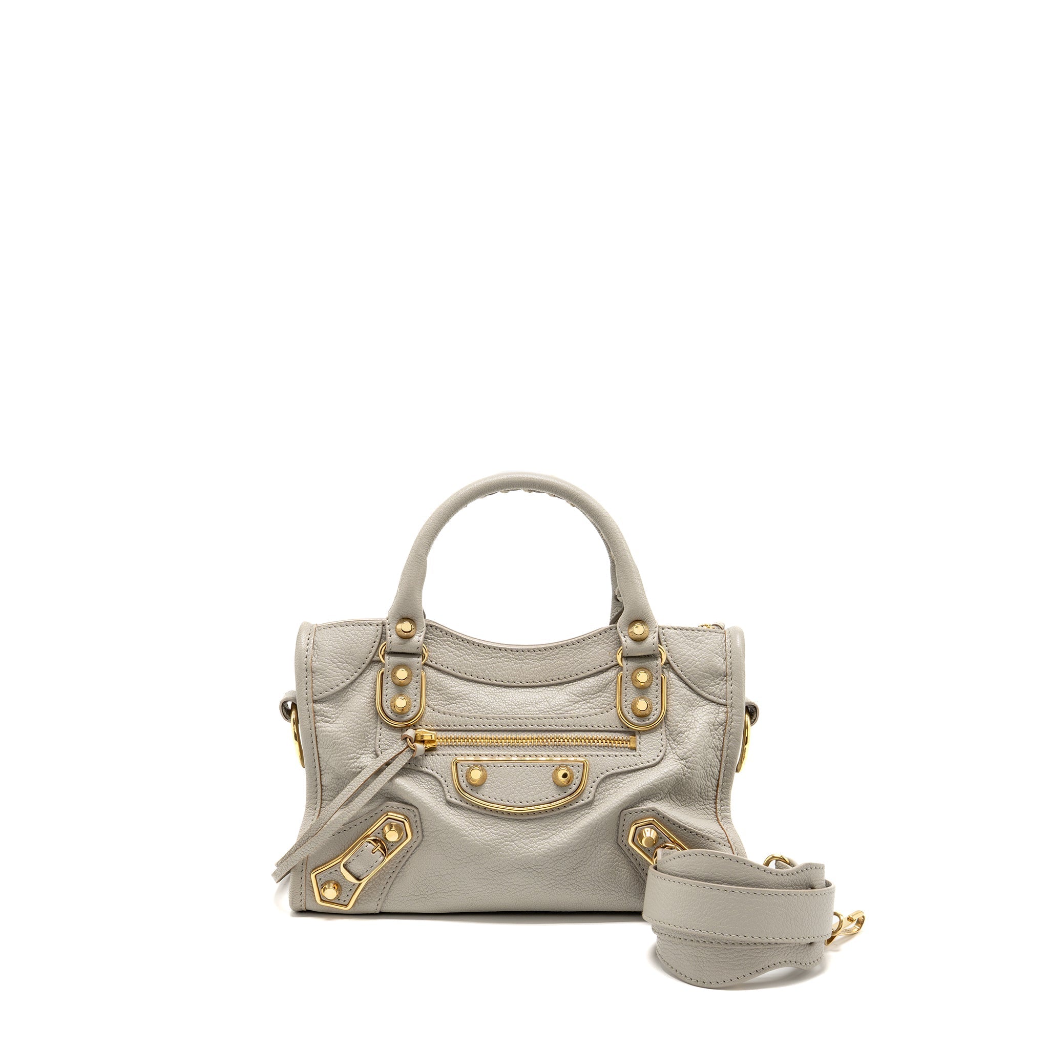 BALENCIAGA MINI CITY BAG CALFSKIN LIGHT GREY GHW