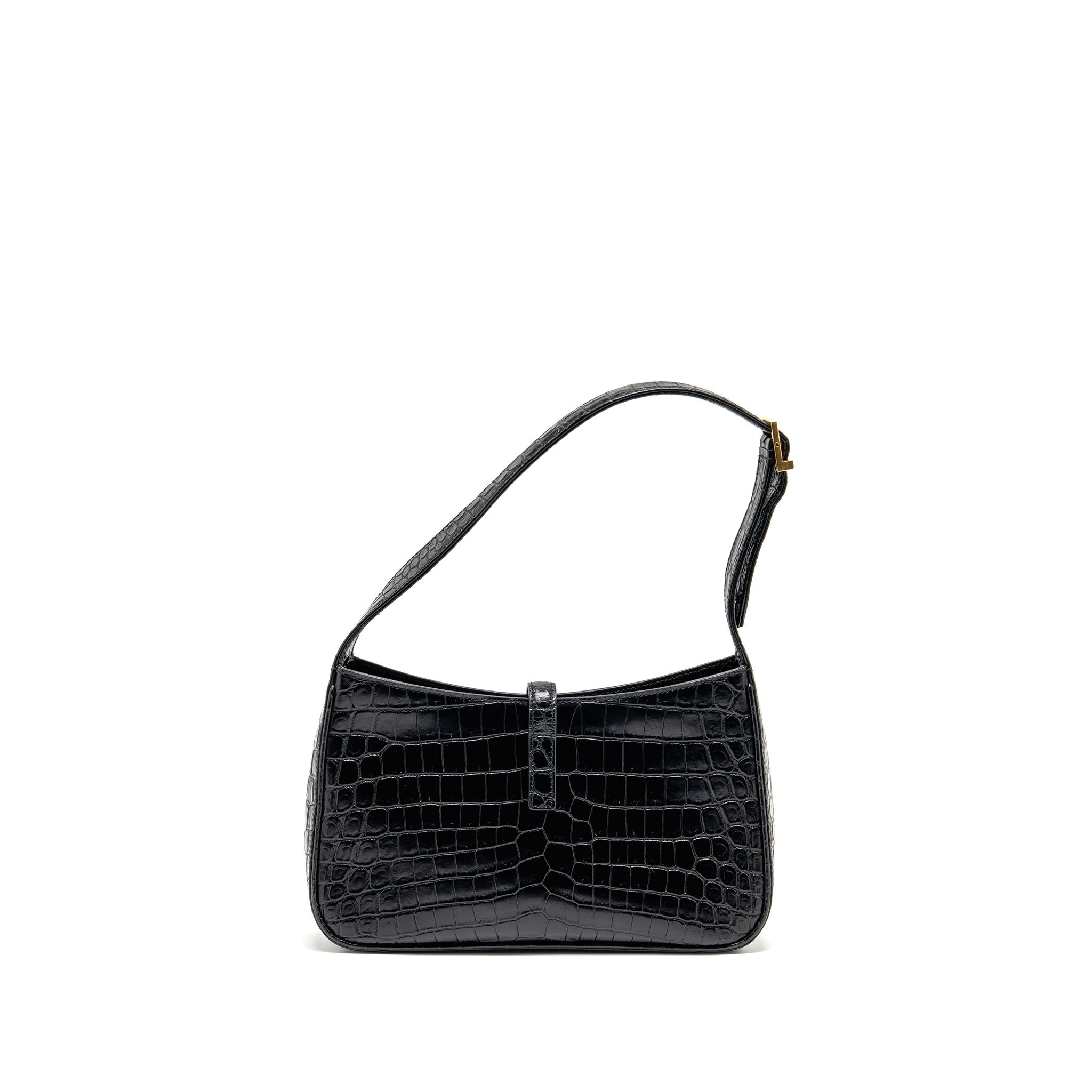SAINT LAURENT/YSL HOBO SHOULDER BAG CROC EMBOSSED CALFSKIN BLACK GHW