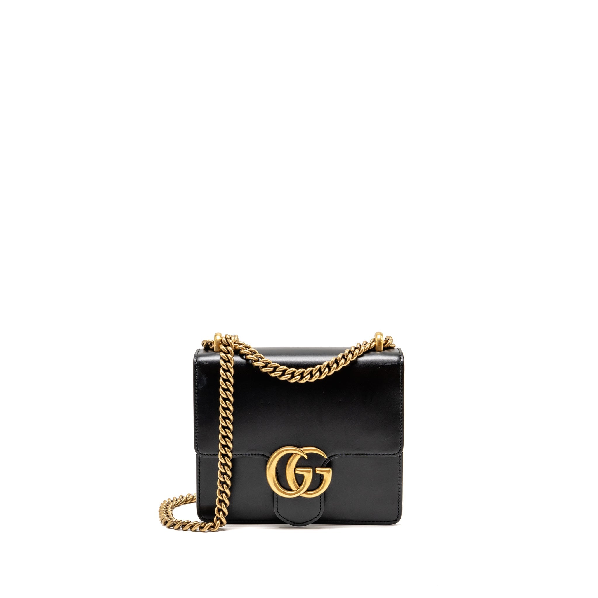 GUCCI GG MARMONT SQUARE PURSE BAG CALFSKIN BLACK GHW
