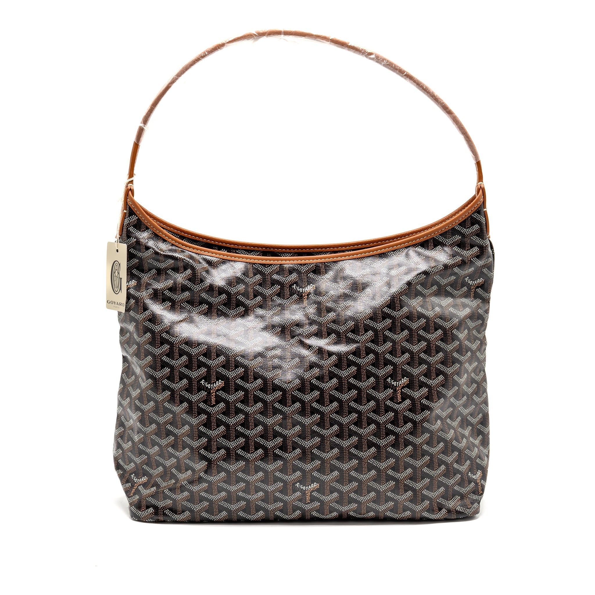 GOYARD BOHEME HOBO BAG GOYARDINE CANVAS/CALFSKIN BROWN SHW