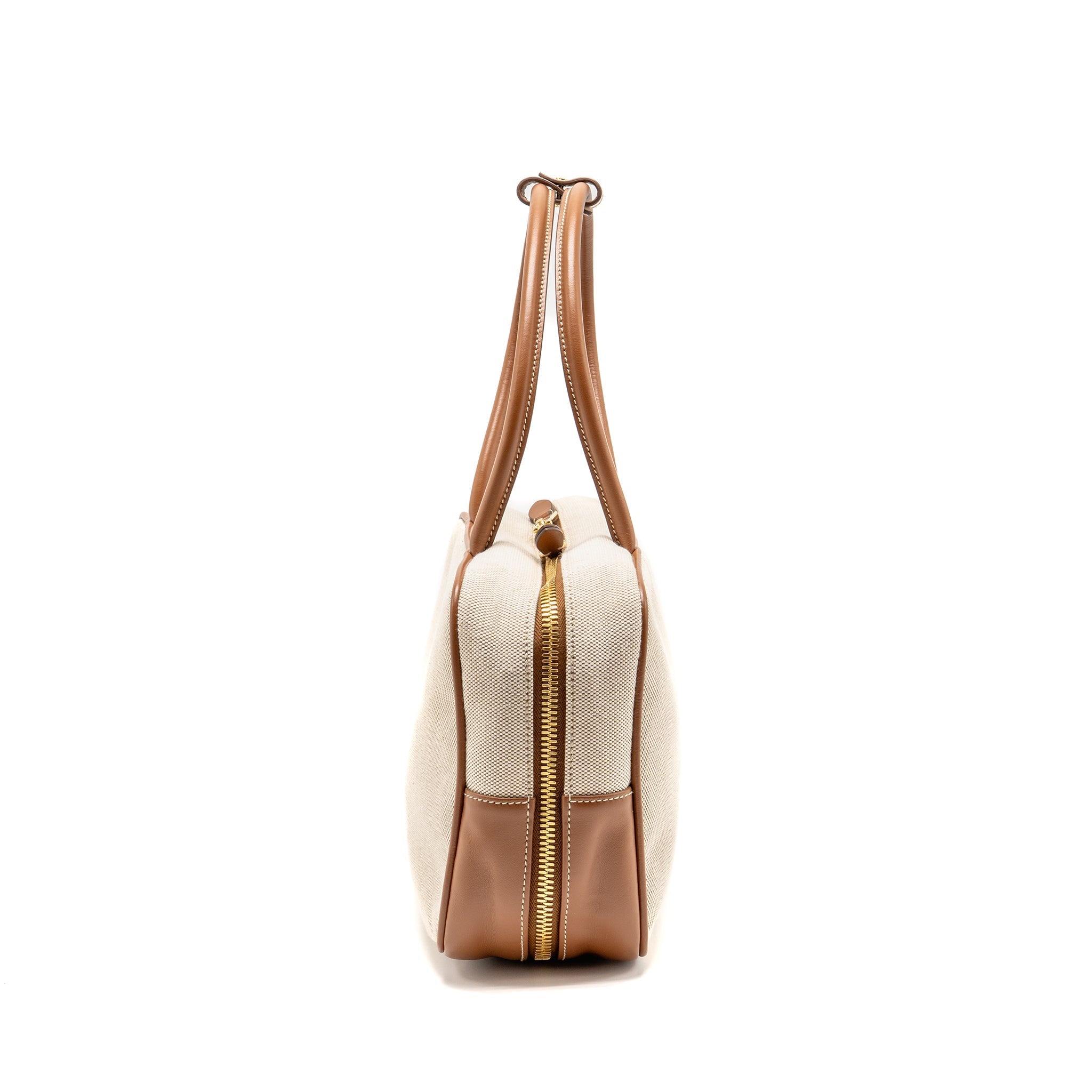MIU MIU BEAU BAG CANVAS/LEATHER BEIGE/BRANDY GHW