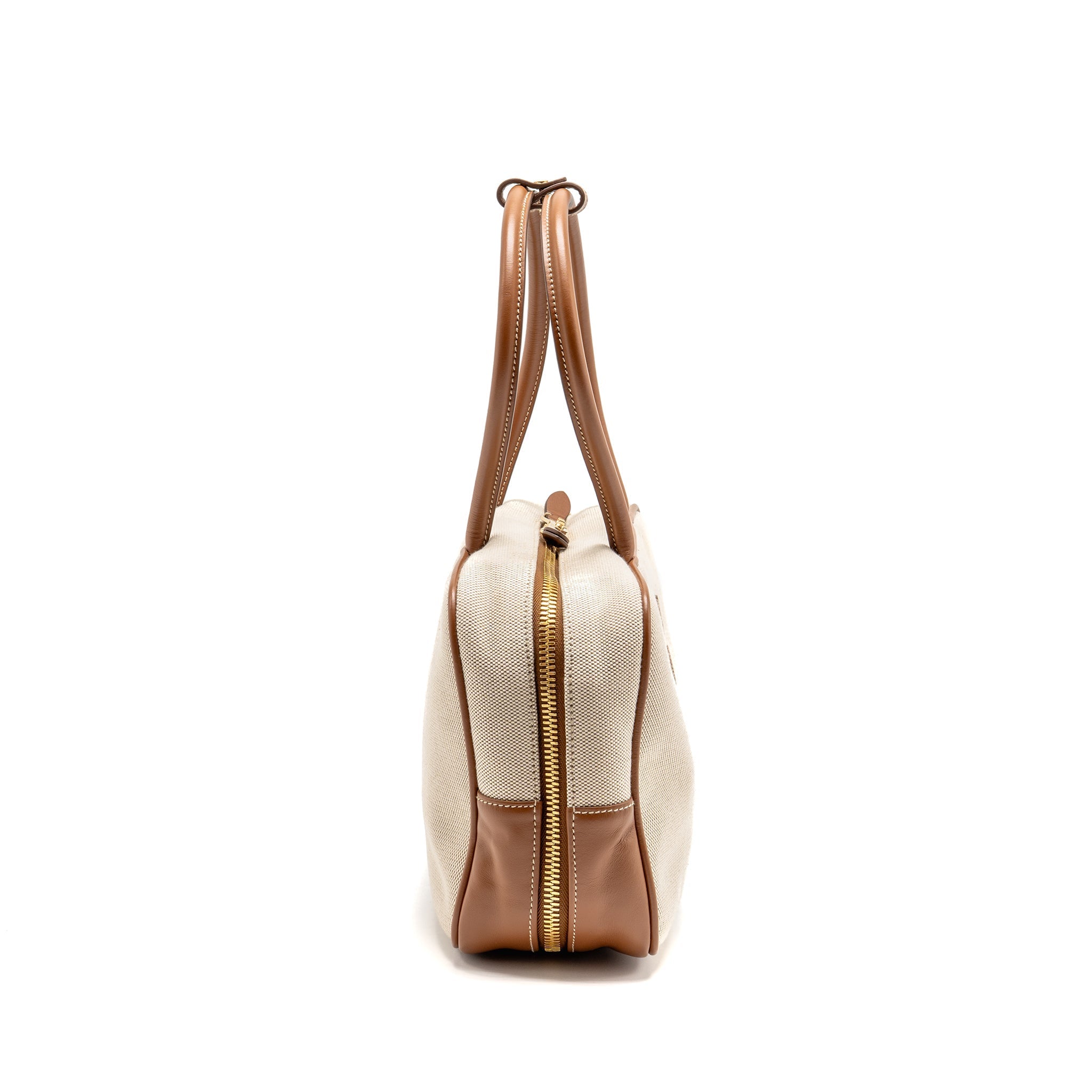 MIU MIU BEAU BAG CANVAS/LEATHER BEIGE/BRANDY GHW