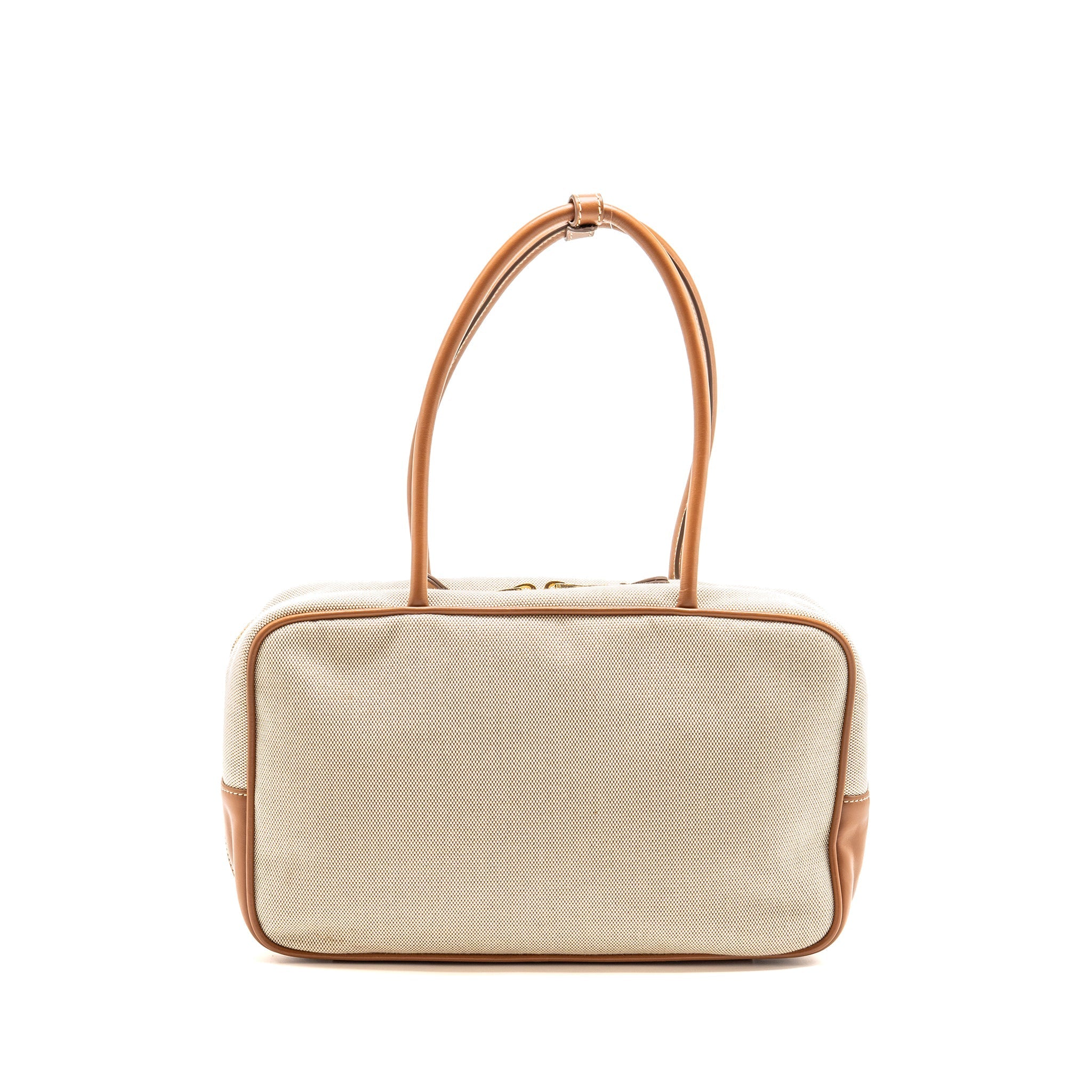 MIU MIU BEAU BAG CANVAS/LEATHER BEIGE/BRANDY GHW
