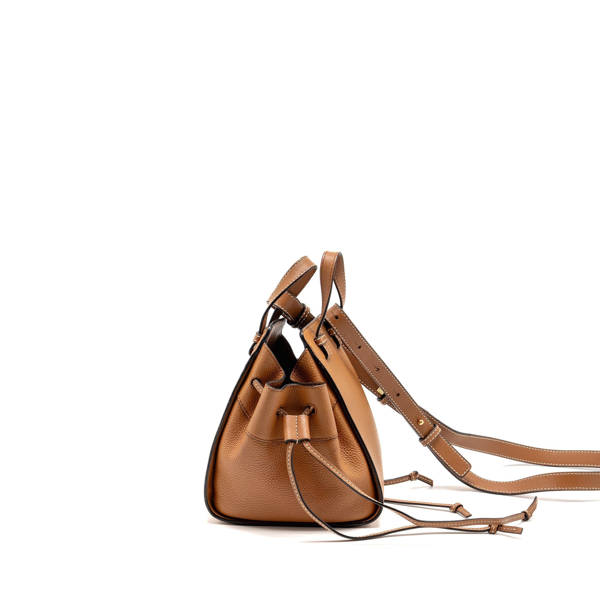 LOEWE MINI HAMMOCK DRAWSTRING BAG GRAINED CALFSKIN TAN GHW