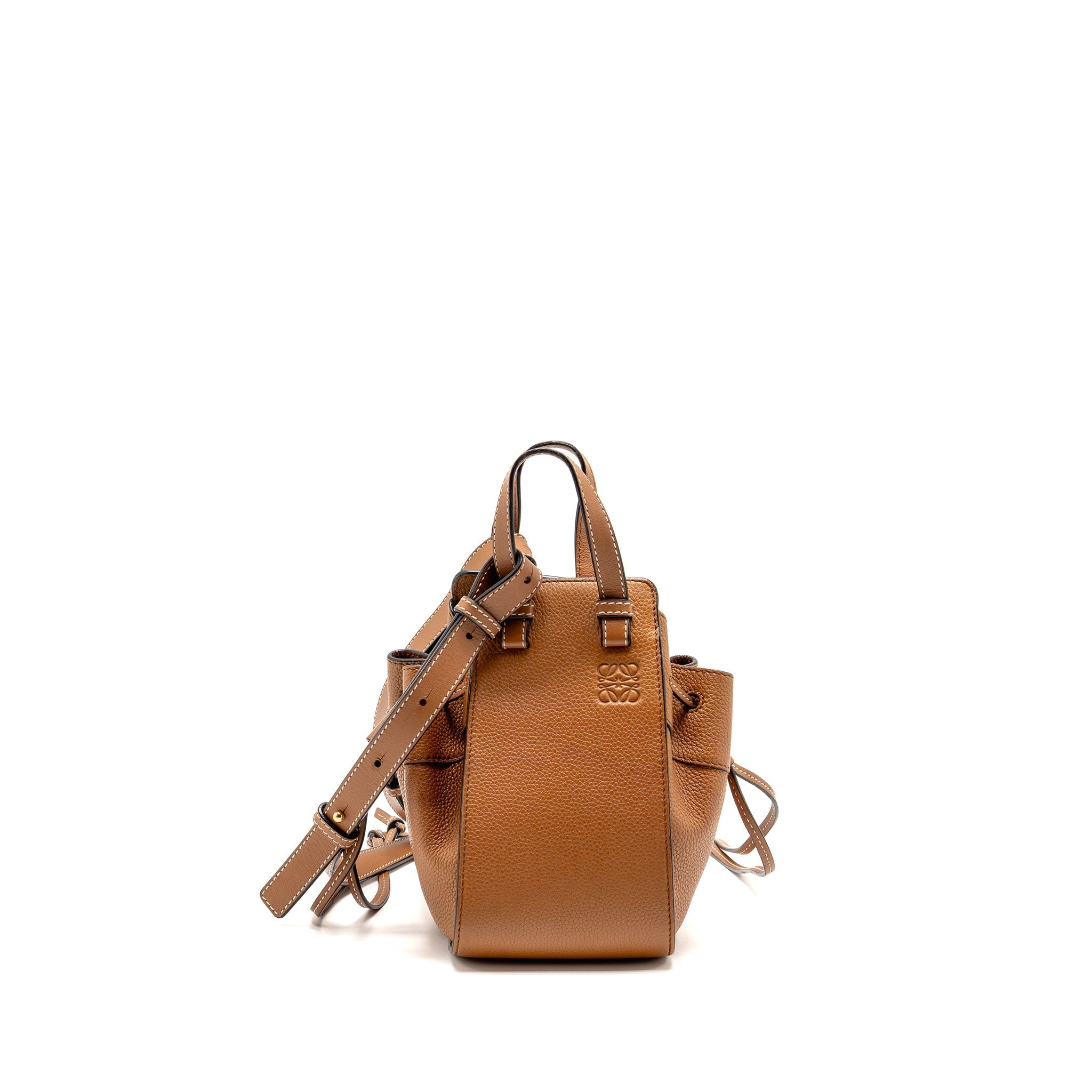 LOEWE MINI HAMMOCK DRAWSTRING BAG GRAINED CALFSKIN TAN GHW