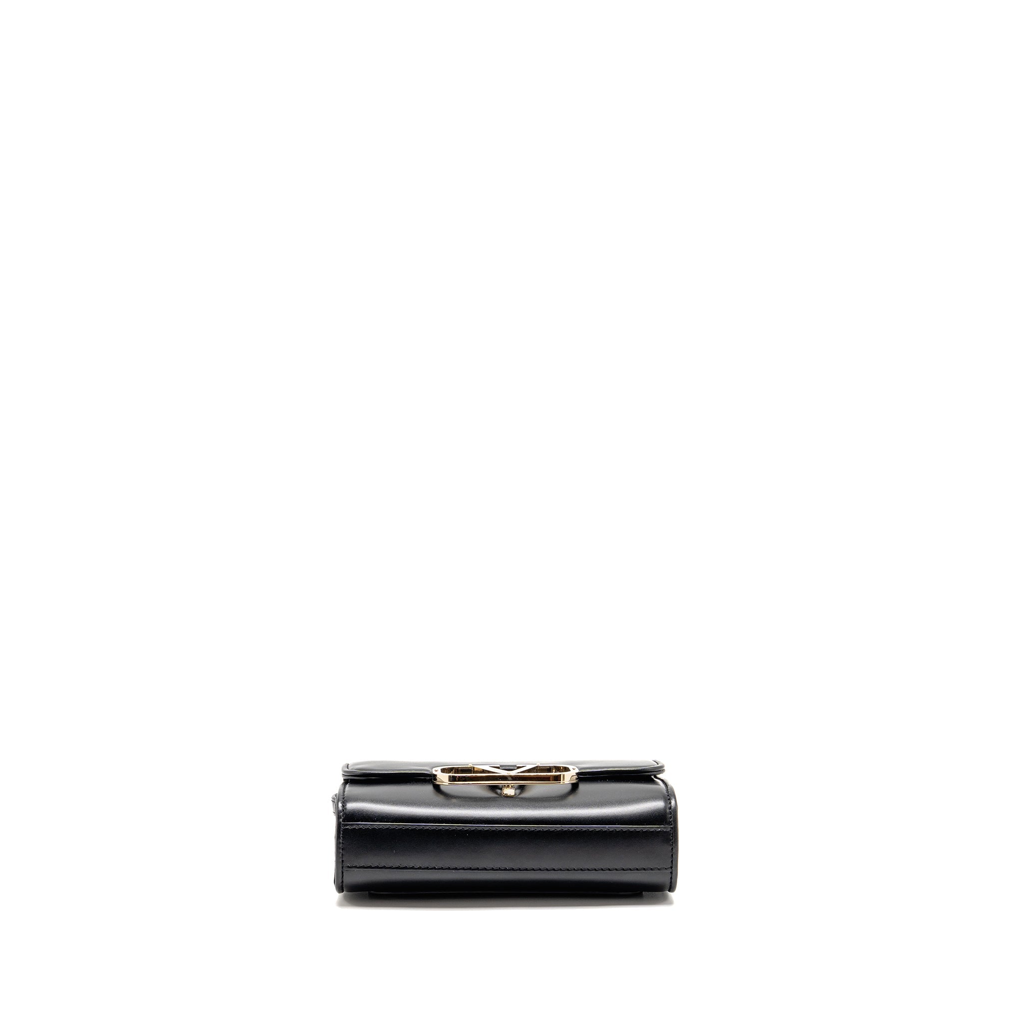 VALENTINO V LOGO TYPE FOLDOVER TOP SHOULDER BAG CALFSKIN BLACK SHW
