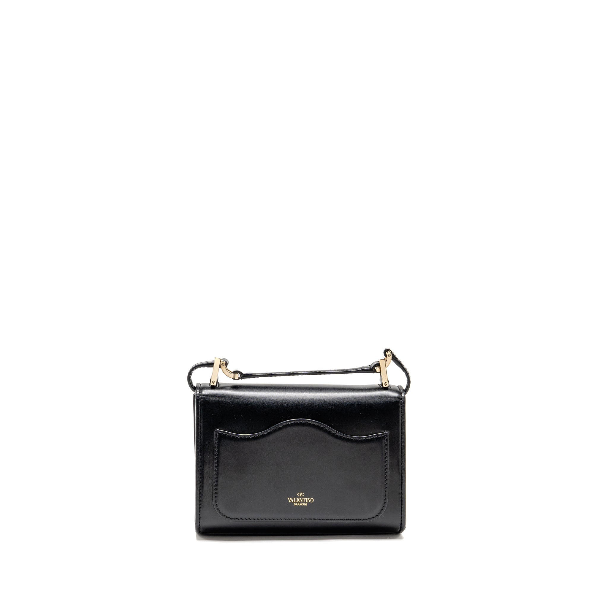 VALENTINO V LOGO TYPE FOLDOVER TOP SHOULDER BAG CALFSKIN BLACK SHW