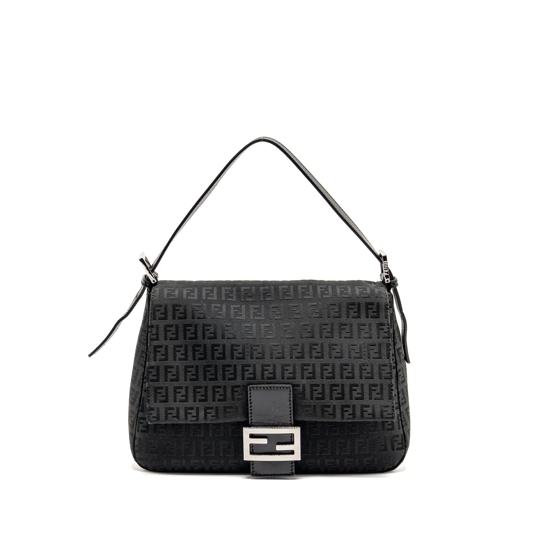 FENDI ZUCCA MAMMA BAGUETTE BAG FF LOGO CANVAS BLACK SHW