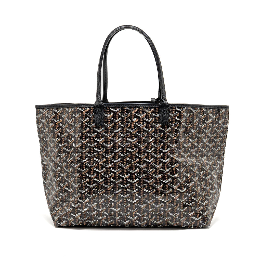 GOYARD SAINT LOUIS PM TOTE BAG GOYARDINE CANVAS/CALFSKIN BLACK SHW