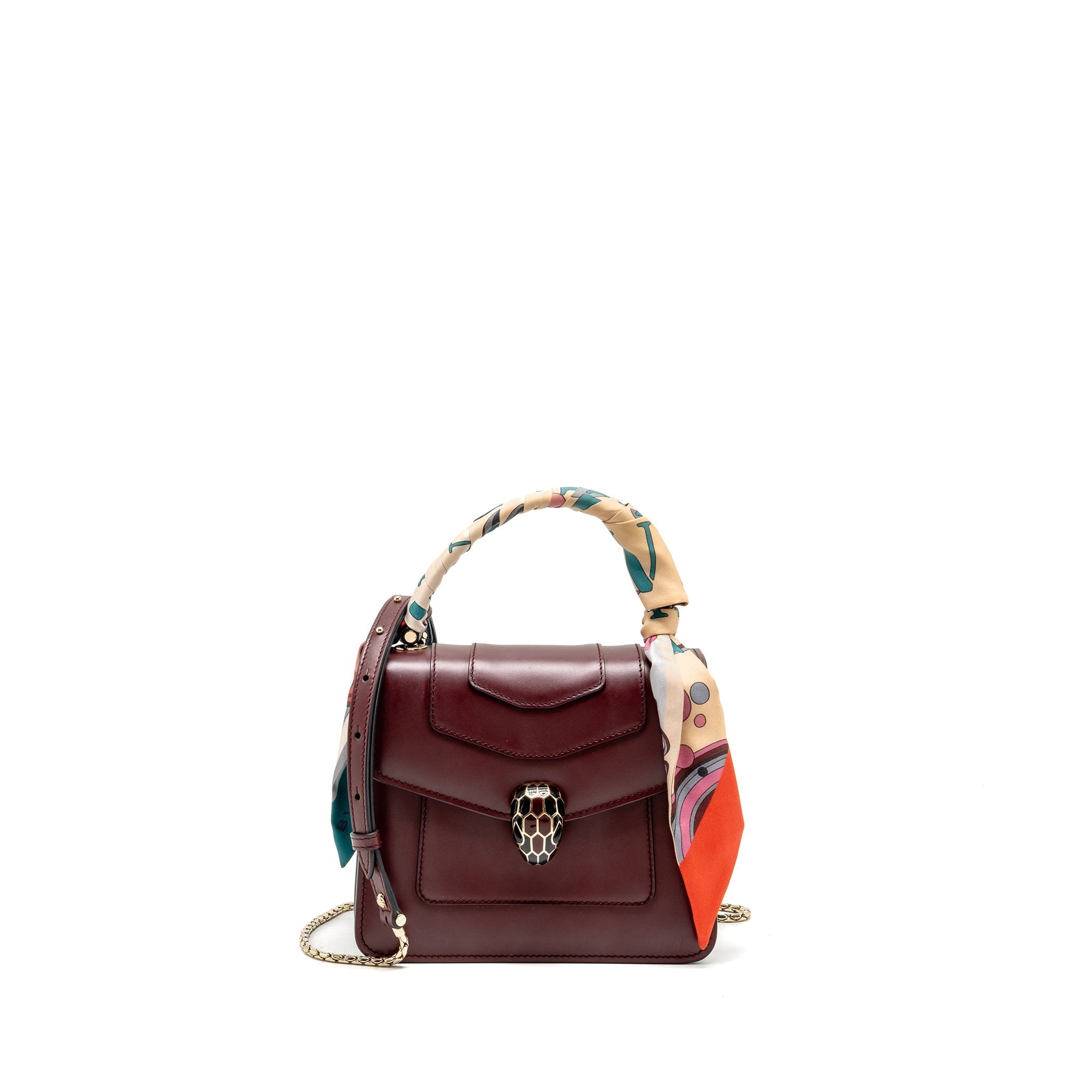 BVLGARI SERPENTI FOREVER FLAP BAG CALFSKIN ROMAN GARNET/TROPICAL TOURQUOISE/DEEP JADE LGHW