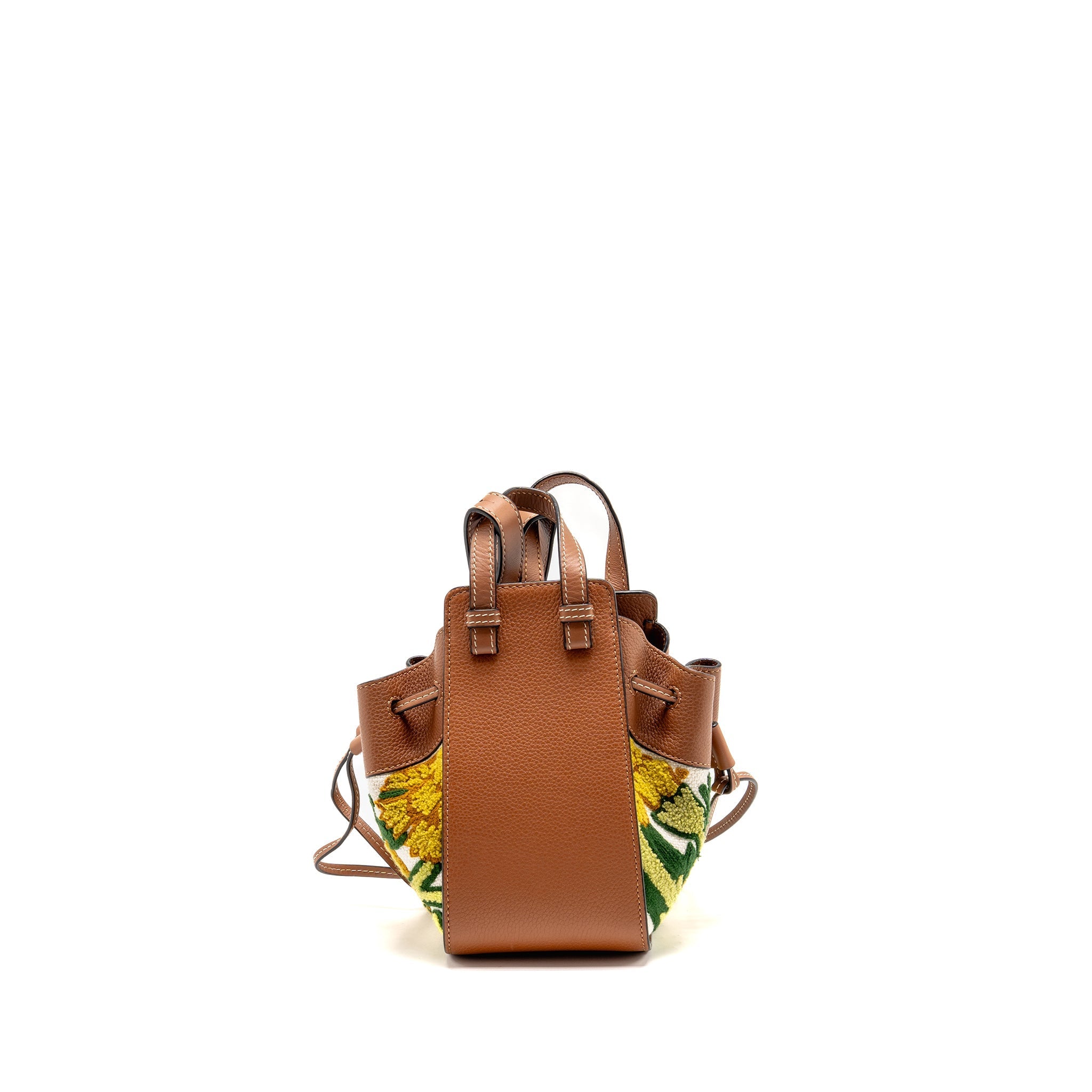 LOEWE X WILLIAM DE MORGAN MINI HAMMOCK FLORAL-EMBROIDERED SHOULDER BAG CALFSKIN TAN/ MULTICOLOUR GHW