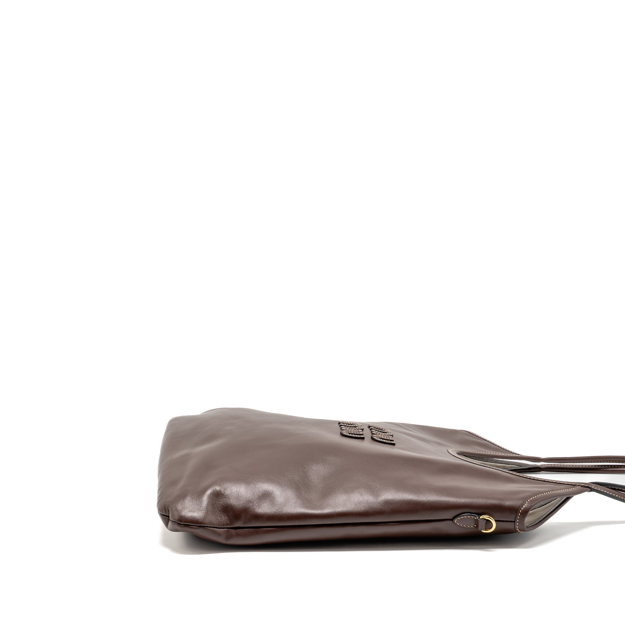 MIU MIU IVY LEATHER TOTE BAG CALFSKIN DARK BROWN GHW