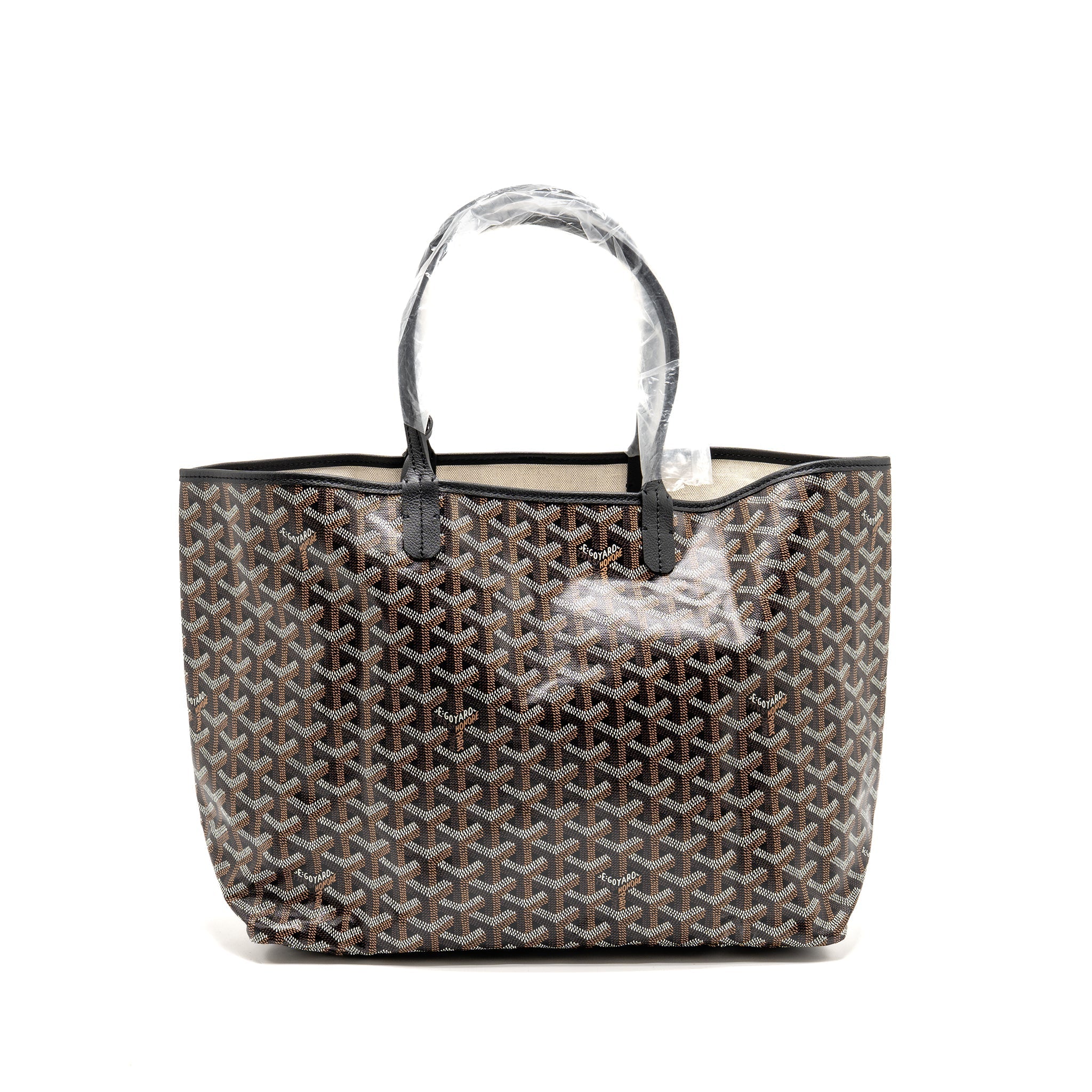 GOYARD SAINT LOUIS PM TOTE GOYARDINE CANVAS/CALFSKIN BLACK SHW
