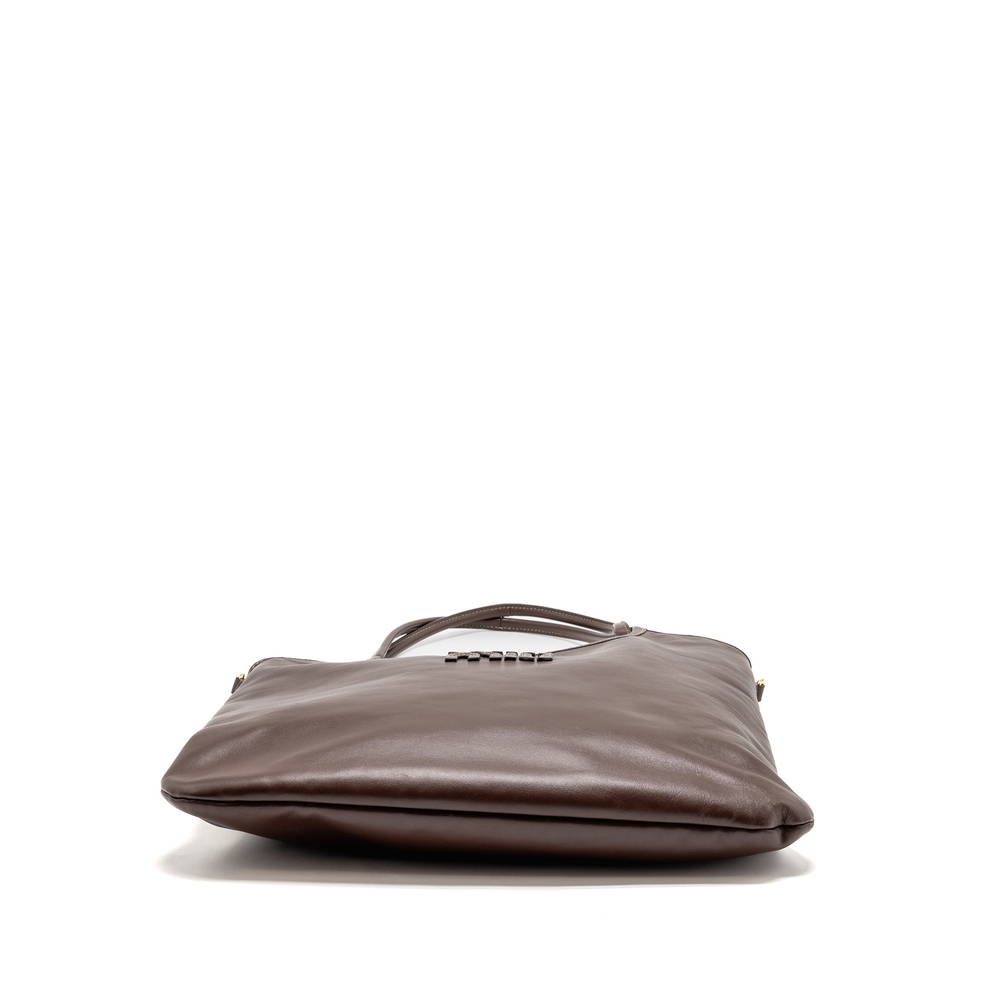 MIU MIU IVY LEATHER TOTE BAG CALFSKIN DARK BROWN GHW