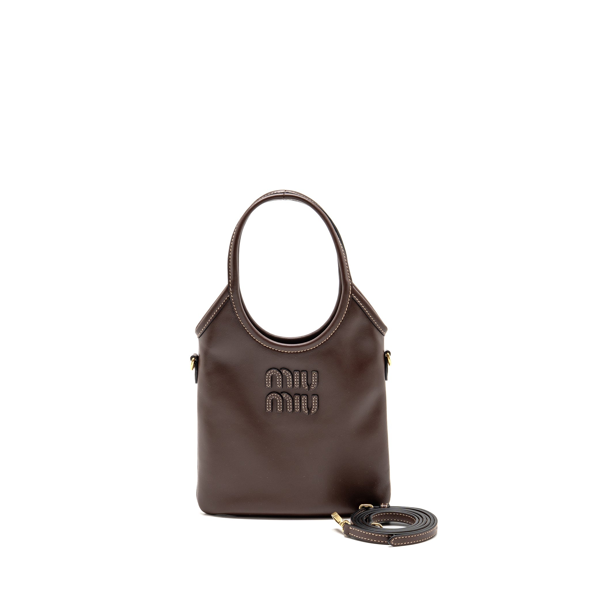 MIU MIU MINI IVY LEATHER BAG DARK BROWN GHW