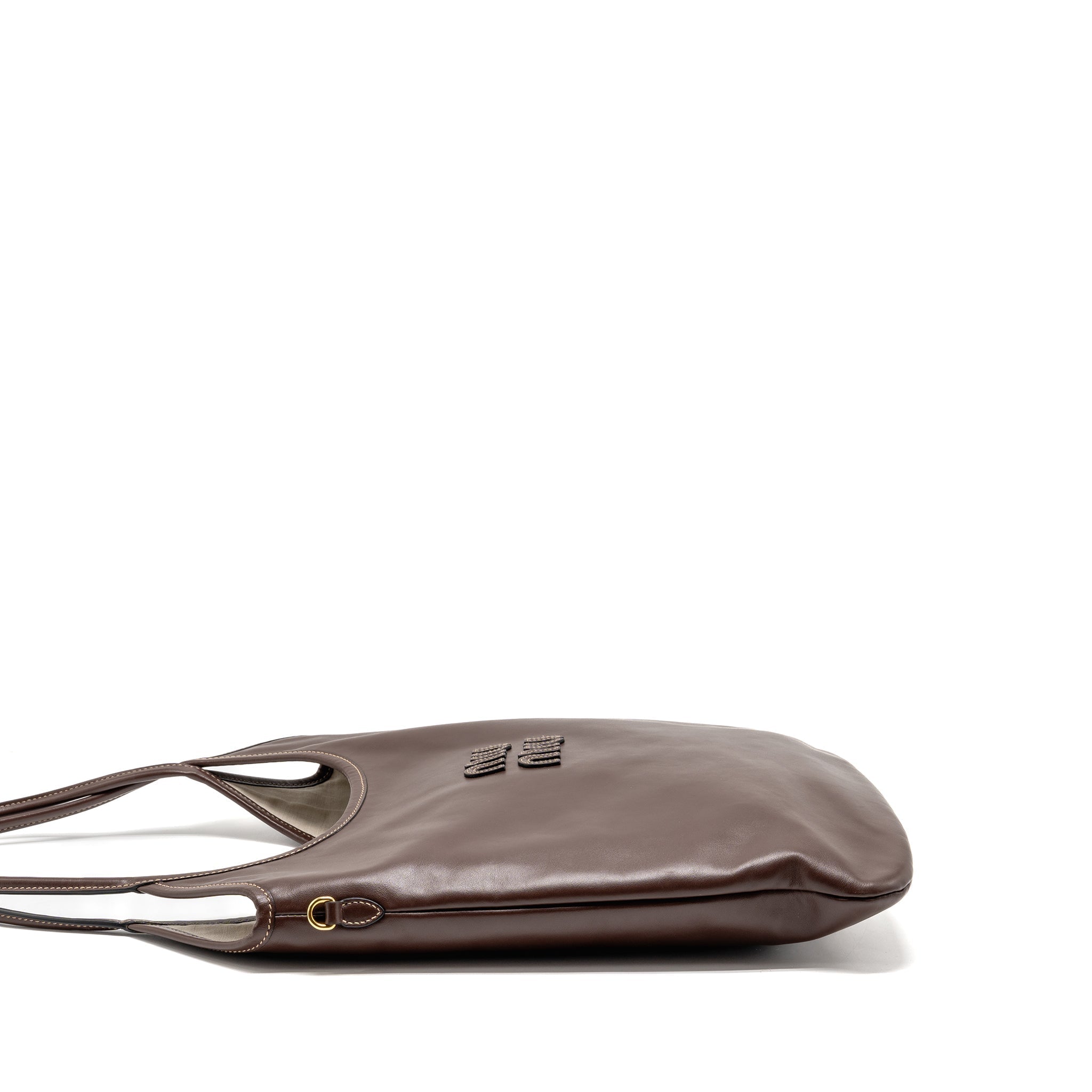 MIU MIU IVY LEATHER TOTE BAG CALFSKIN DARK BROWN GHW
