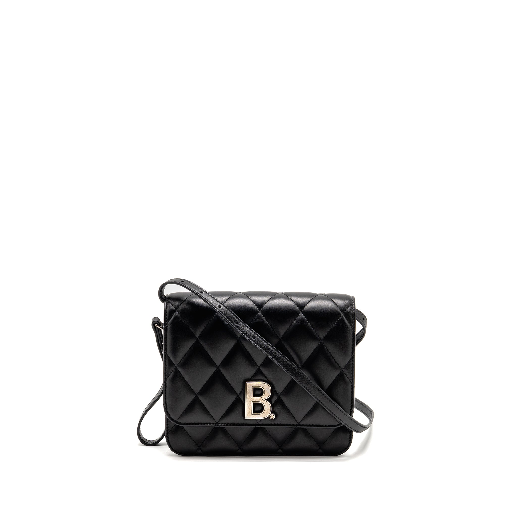 BALENCIAGA B. SHOULDER BAG QUILTED CALFSKIN BLACK RUTHENIUM HARDWARE