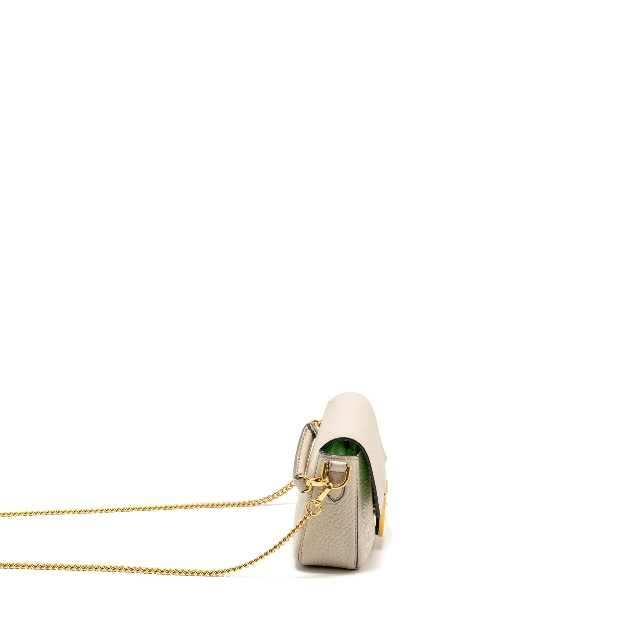 FENDI MINI BAGUETTE BAG CALFSKIN LIGHT BEIGE/GREEN GHW