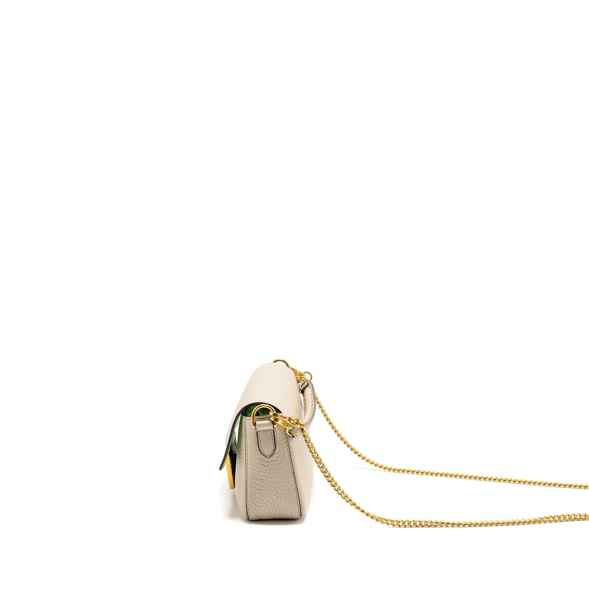 FENDI MINI BAGUETTE BAG CALFSKIN LIGHT BEIGE/GREEN GHW