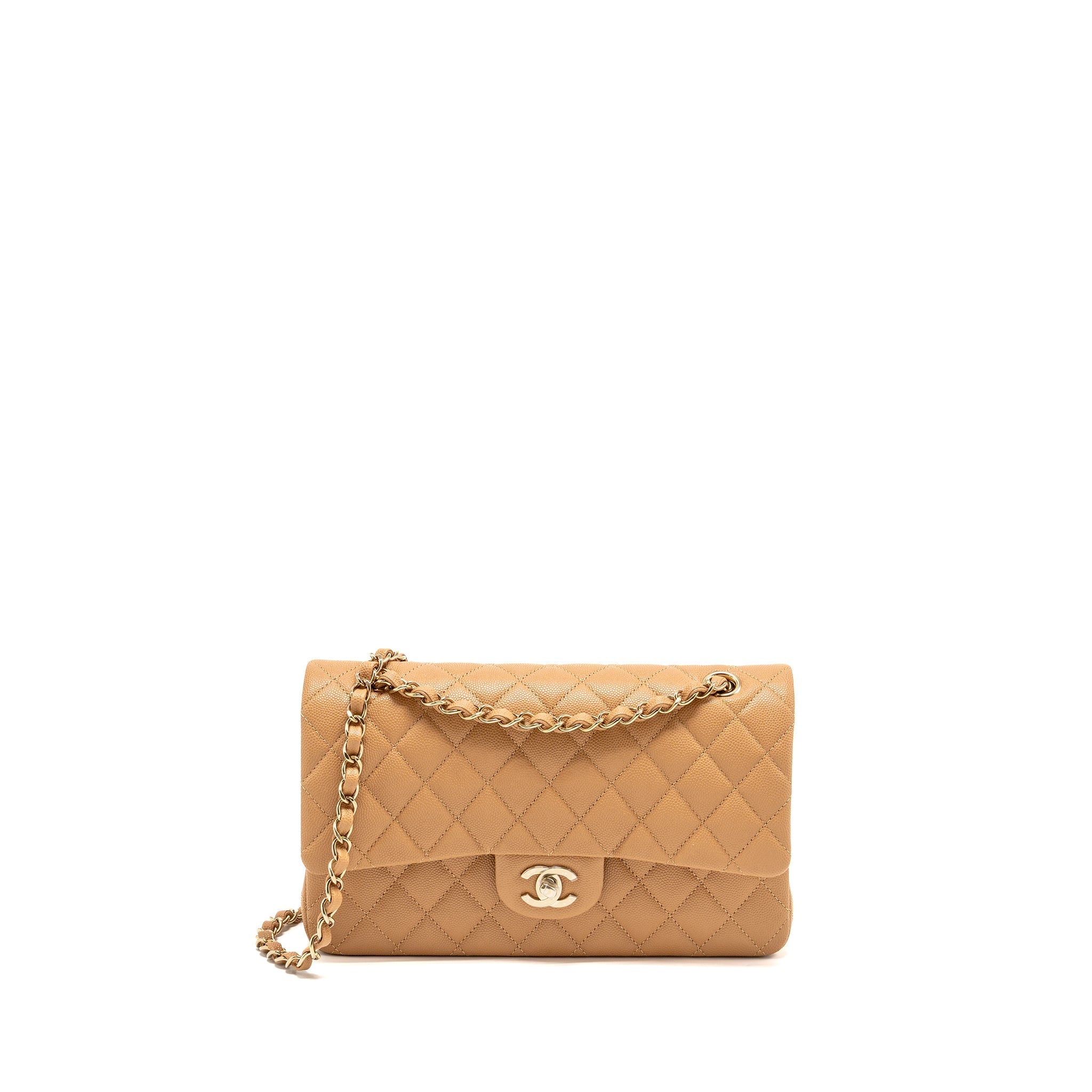 CHANEL MEDIUM CLASSIC DOUBLE FLAP BAG CAVIAR CARAMEL LGHW(MICROCHIP)