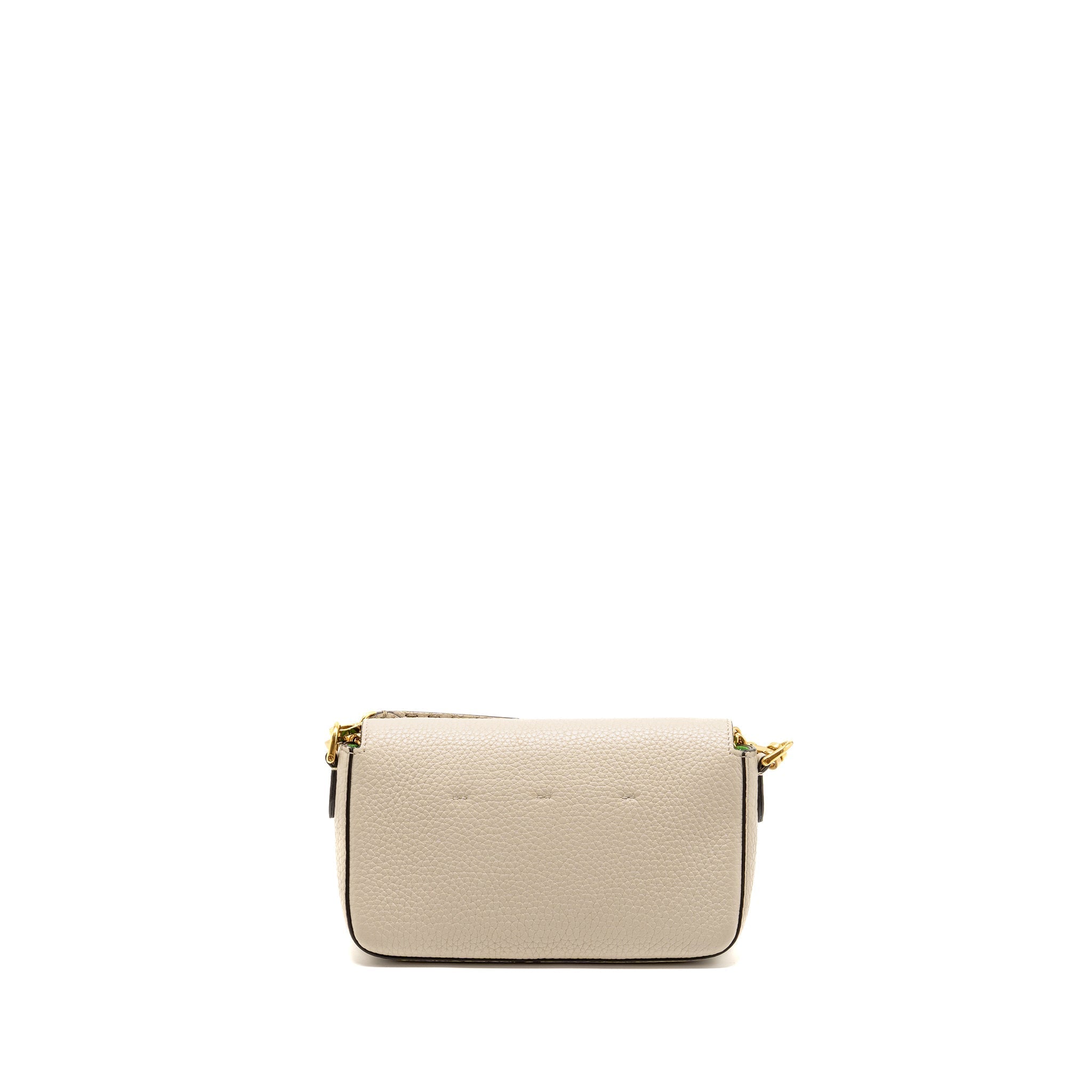 FENDI MINI BAGUETTE BAG CALFSKIN LIGHT BEIGE/GREEN GHW