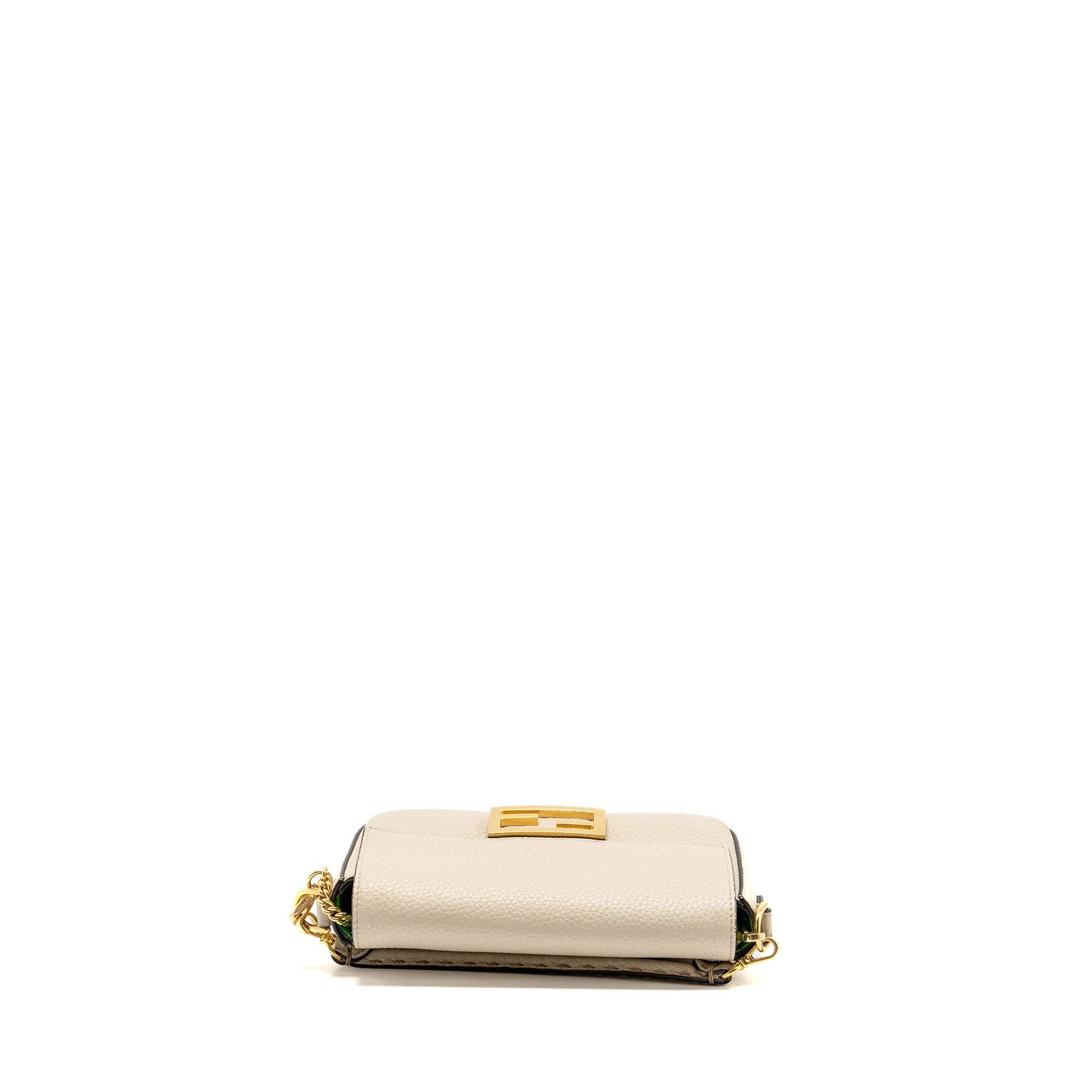 FENDI MINI BAGUETTE BAG CALFSKIN LIGHT BEIGE/GREEN GHW