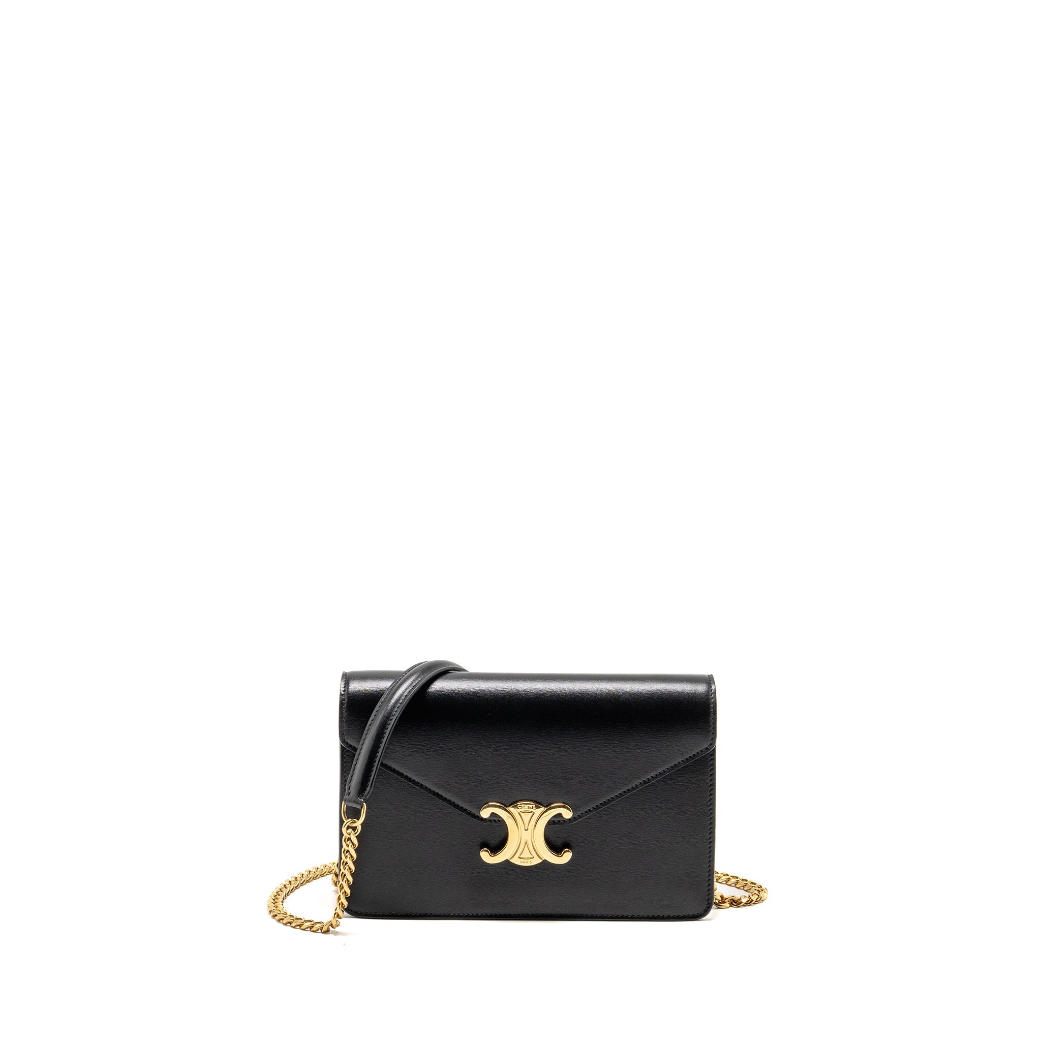 CELINE WALLET ON CHAIN MARGO SHINY CALFSKIN BLACK GHW
