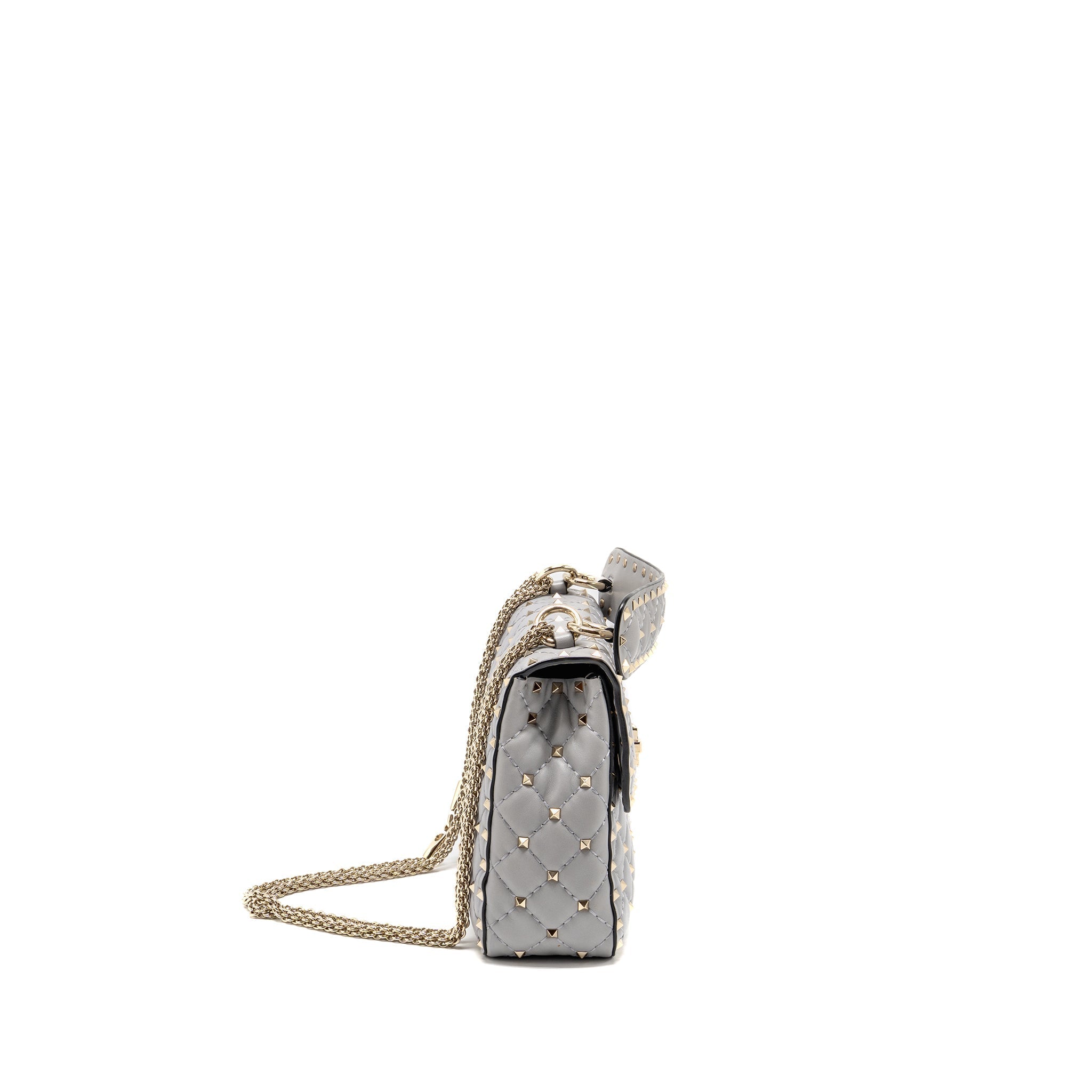 VALENTINO MEDIUM ROCKSTUD SPIKE BAG LAMBSKIN NAPPA LIGHT GREY LGHW