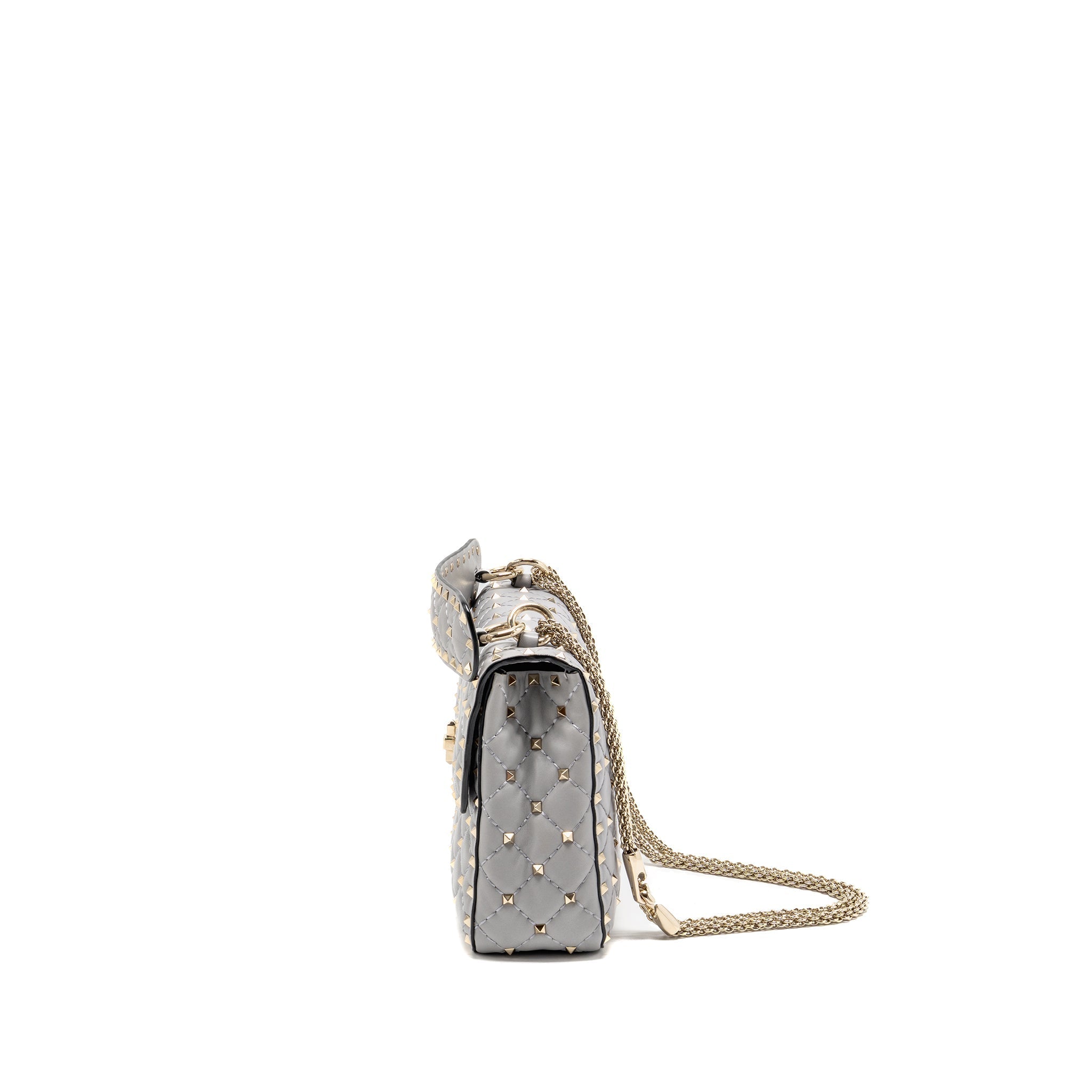 VALENTINO MEDIUM ROCKSTUD SPIKE BAG LAMBSKIN NAPPA LIGHT GREY LGHW