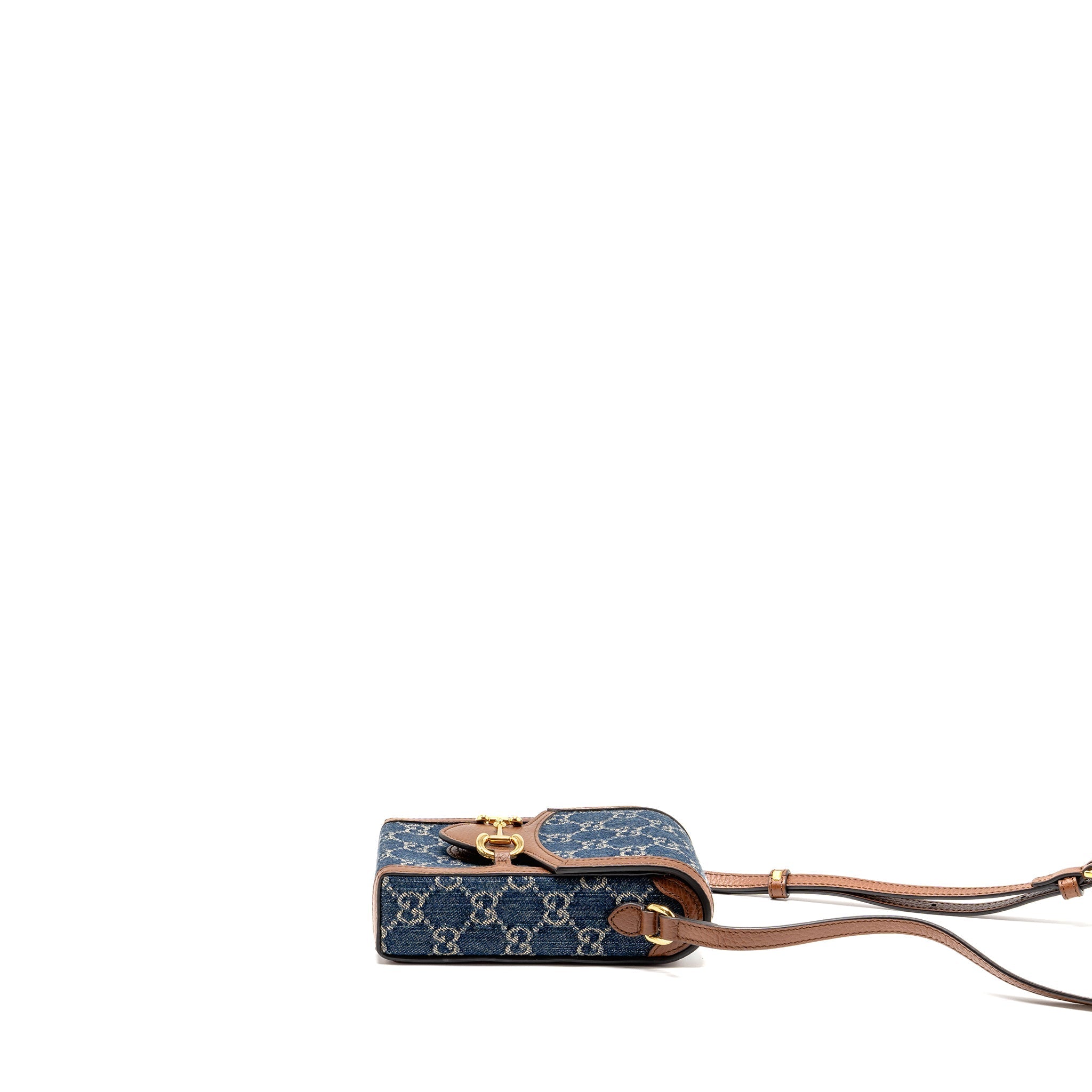 GUCCI HORSEBIT 1955 MINI BAG DENIM/CALFSKIN BLUE/BROWN GHW
