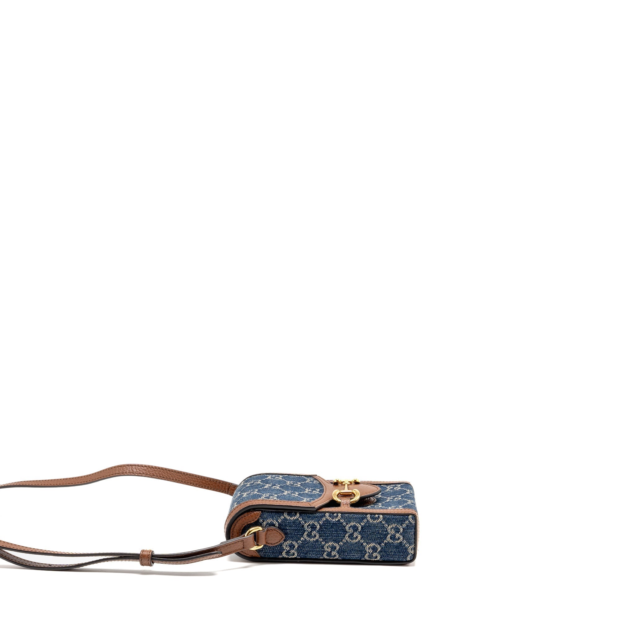 GUCCI HORSEBIT 1955 MINI BAG DENIM/CALFSKIN BLUE/BROWN GHW