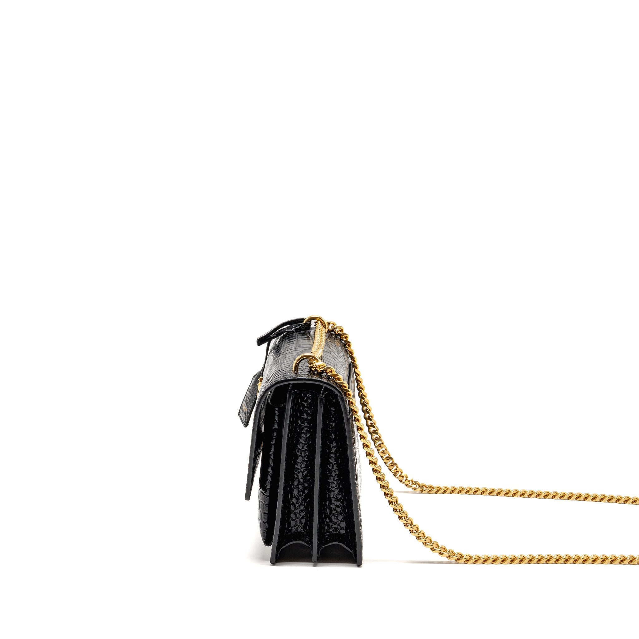SAINT LAURENT/YSL SUNSET MEDIUM CROCODILE-EMBOSSED CALFSKIN BLACK GHW