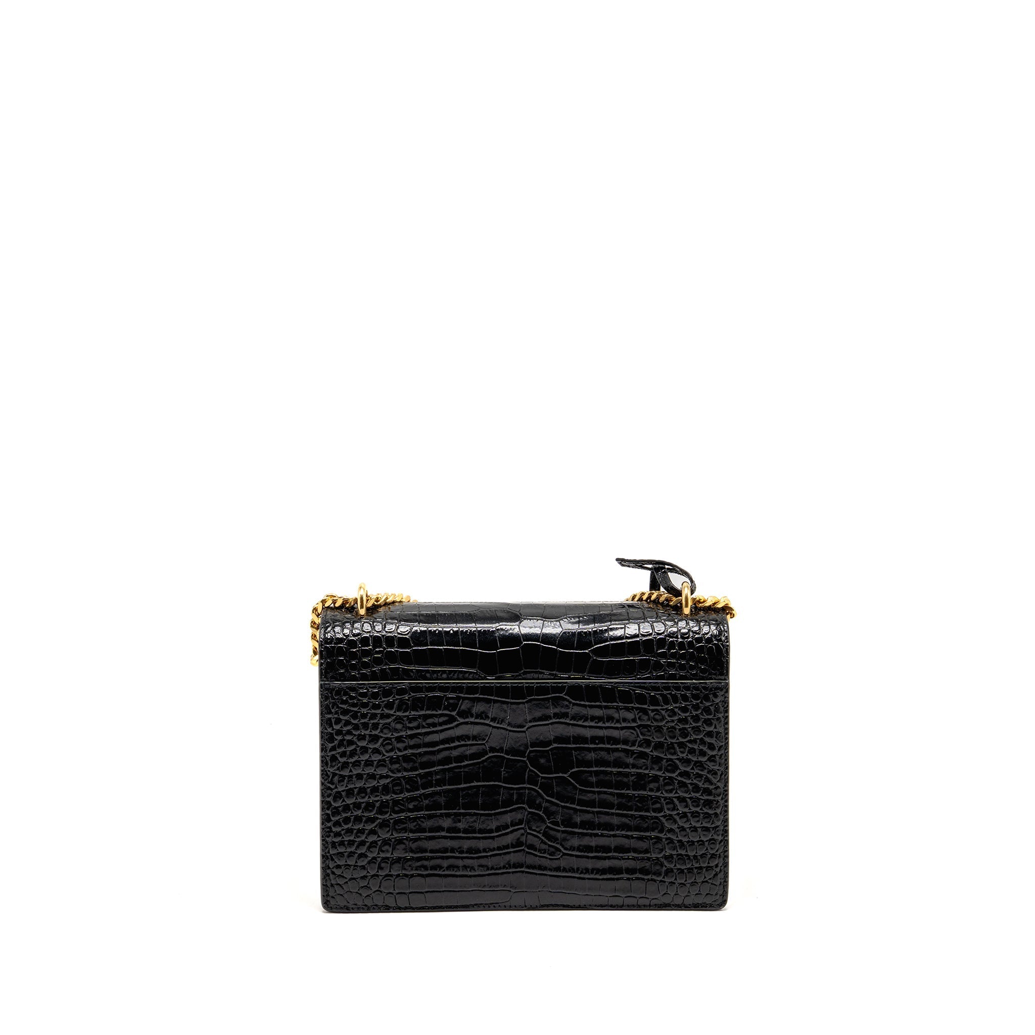 SAINT LAURENT/YSL SUNSET MEDIUM CROCODILE-EMBOSSED CALFSKIN BLACK GHW