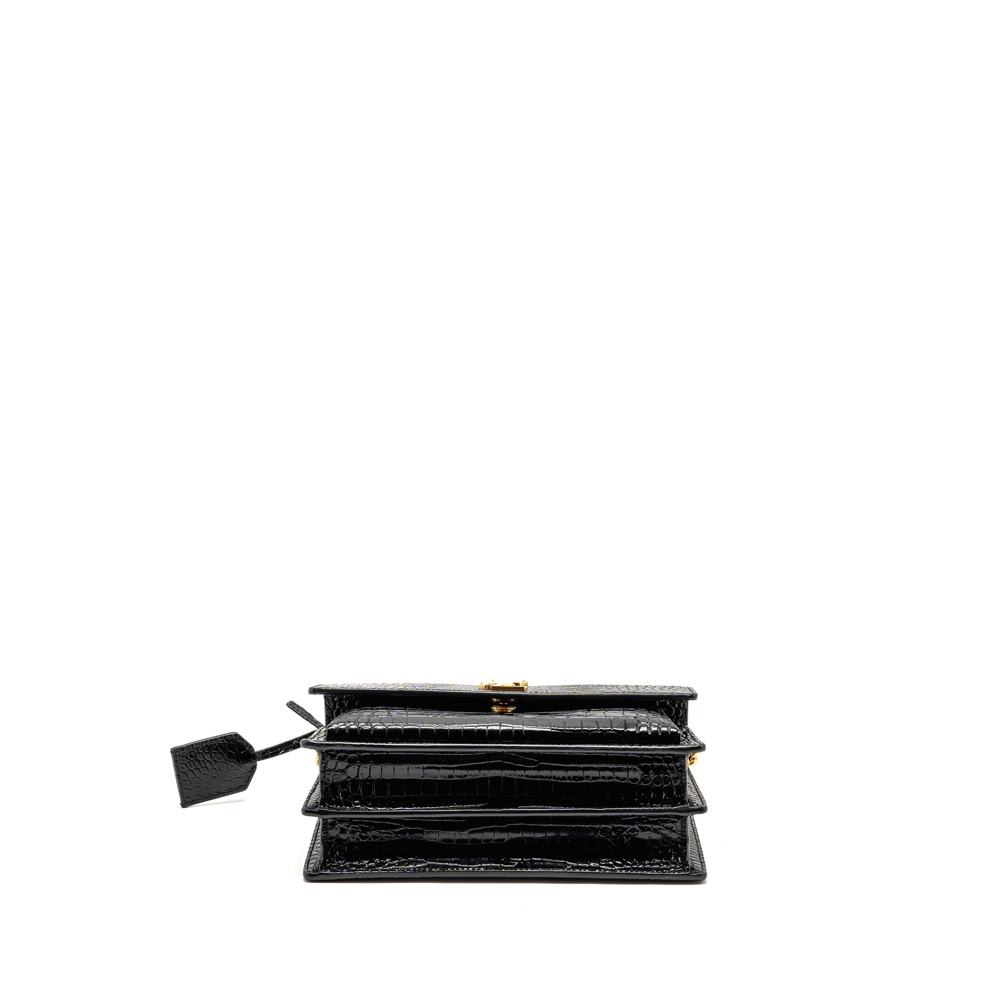 SAINT LAURENT/YSL SUNSET MEDIUM CROCODILE-EMBOSSED CALFSKIN BLACK GHW
