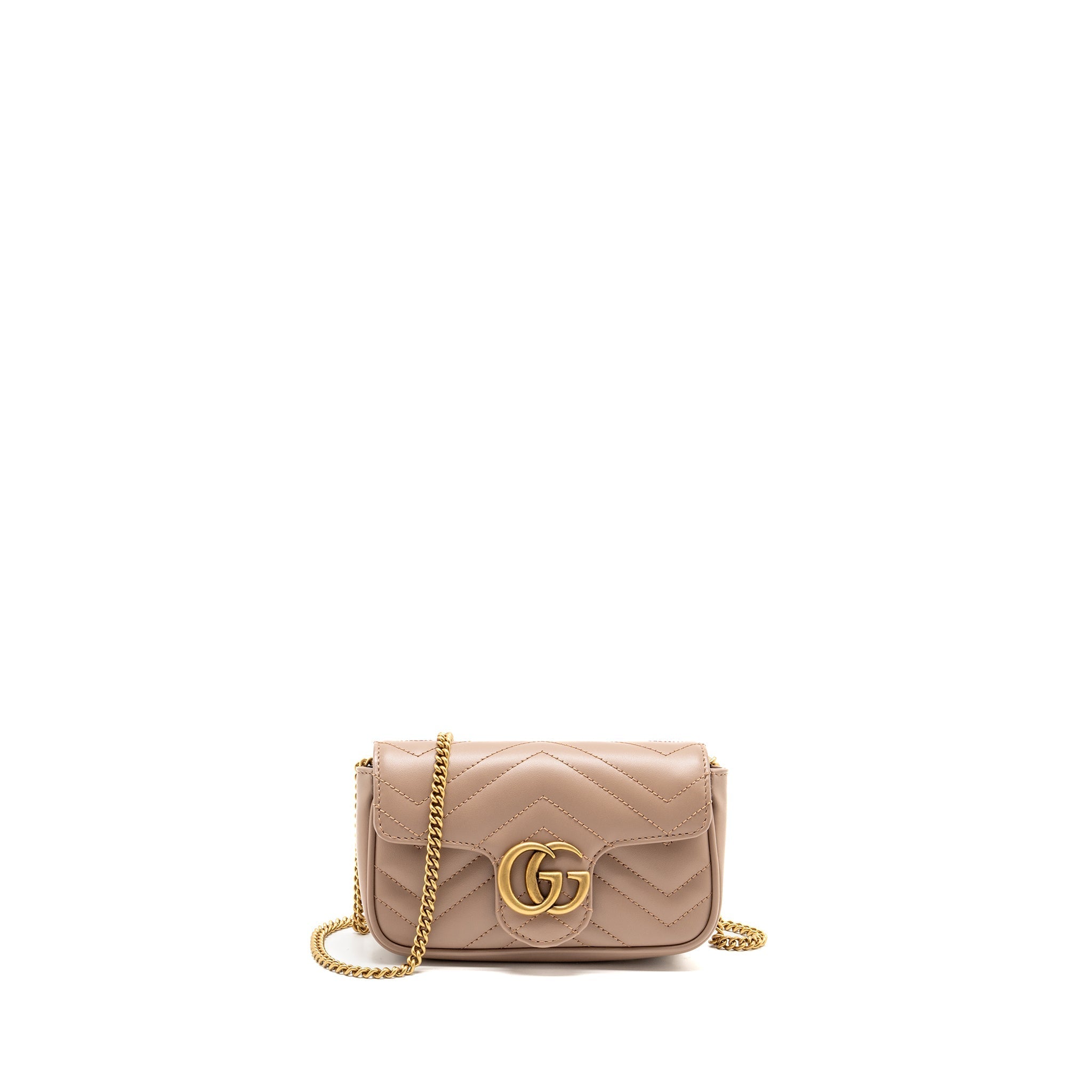 GUCCI GG MARMONT MINI BAG CHEVRON LEATHER BEIGE GHW