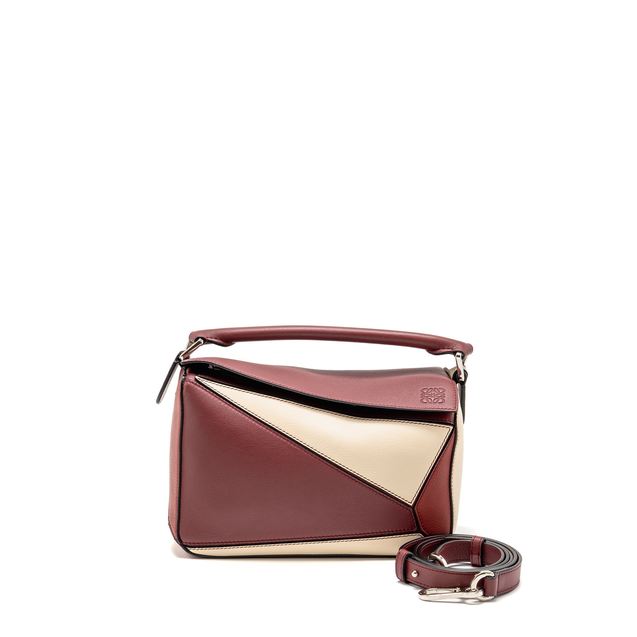 LOEWE SMALL PUZZLE BAG GRAINED CALFSKIN BURGUNDY / MULTICOLOUR SHW