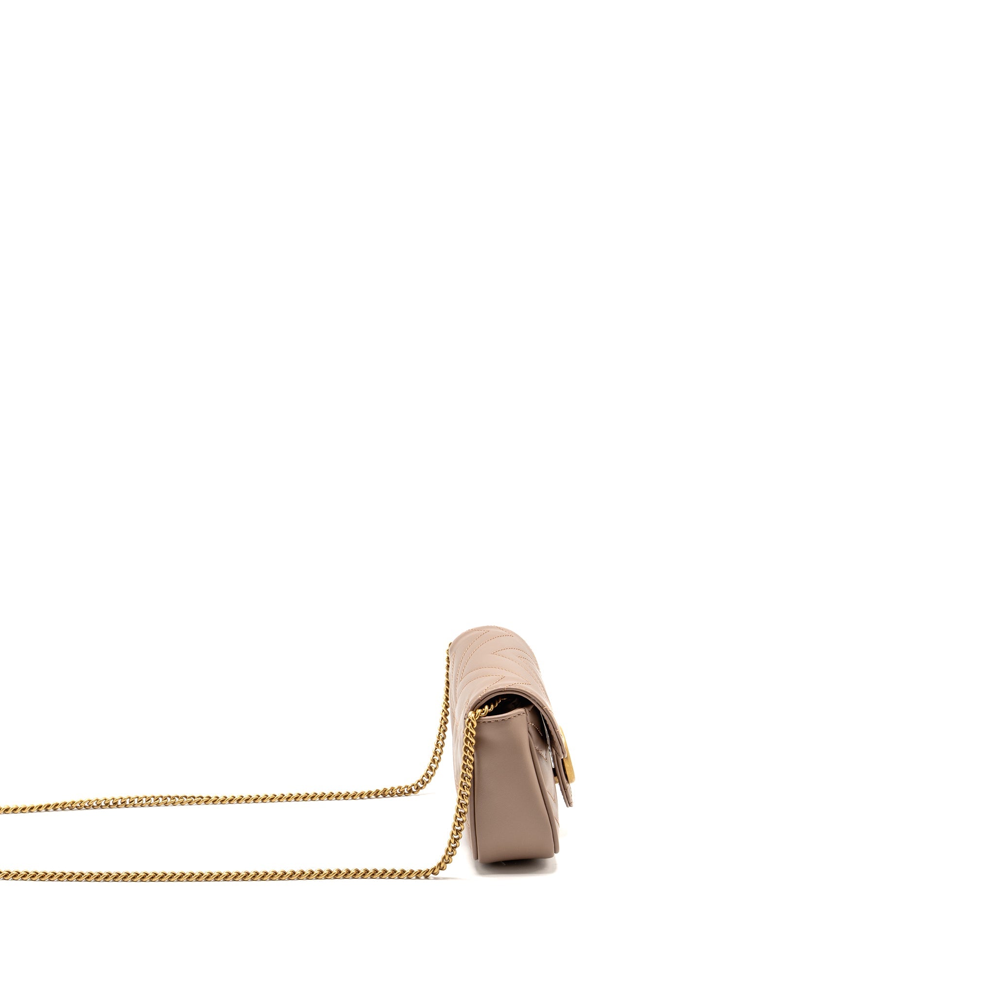 GUCCI GG MARMONT MINI BAG CHEVRON LEATHER BEIGE GHW