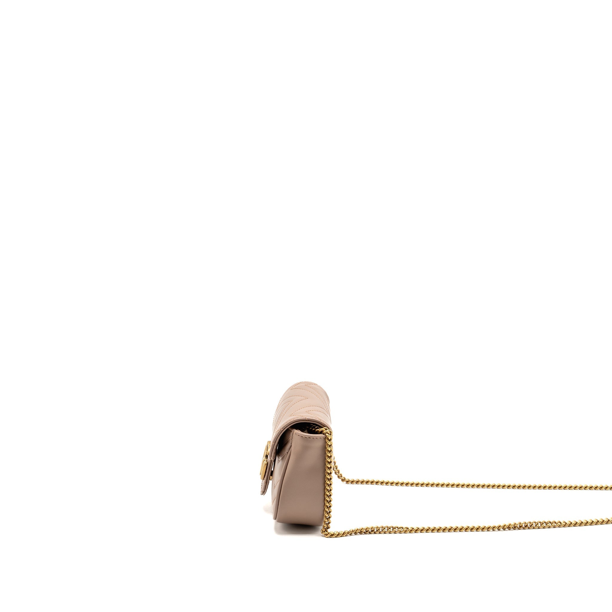 GUCCI GG MARMONT MINI BAG CHEVRON LEATHER BEIGE GHW