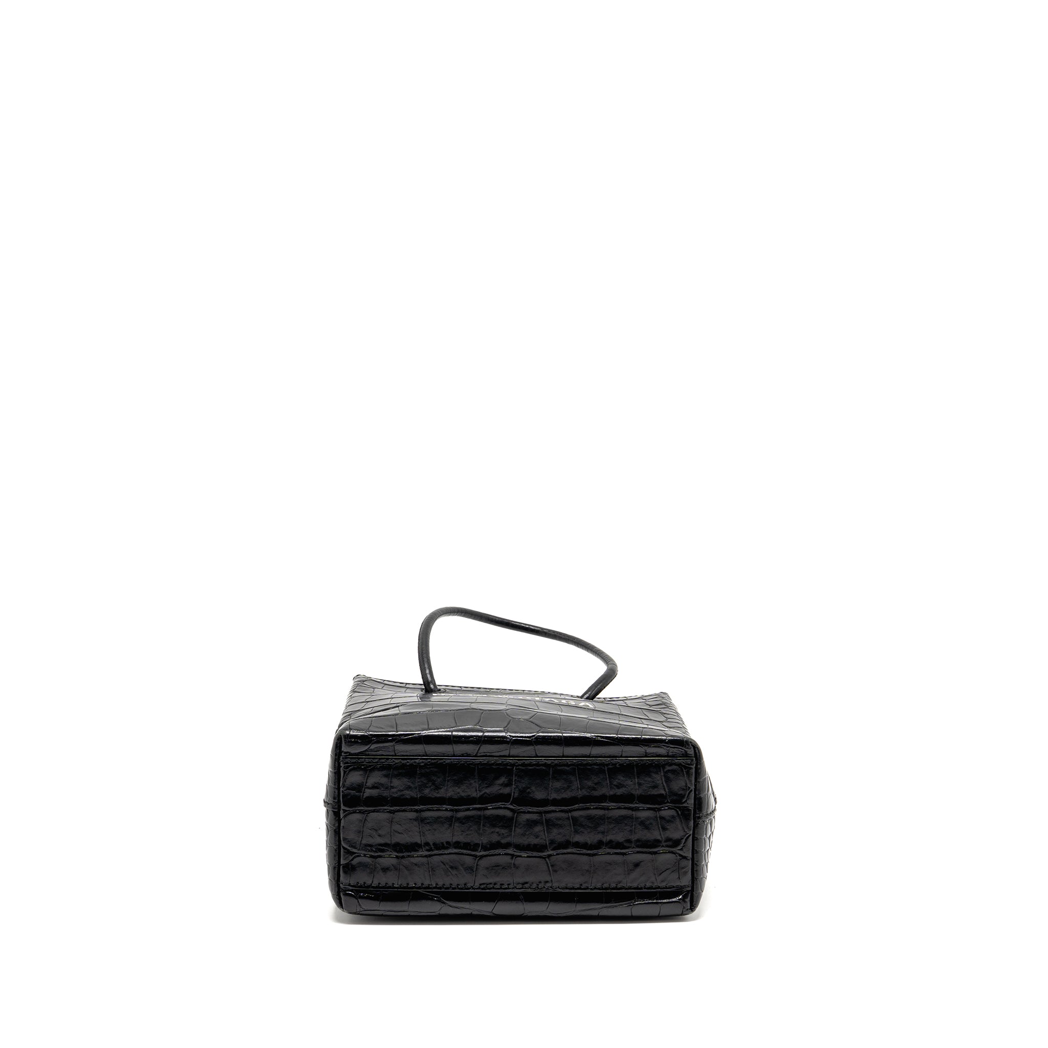 BALENCIAGA SHOPPING TOTE BAG XXS CROC EMBOSSED CALFSKIN BLACK SHW