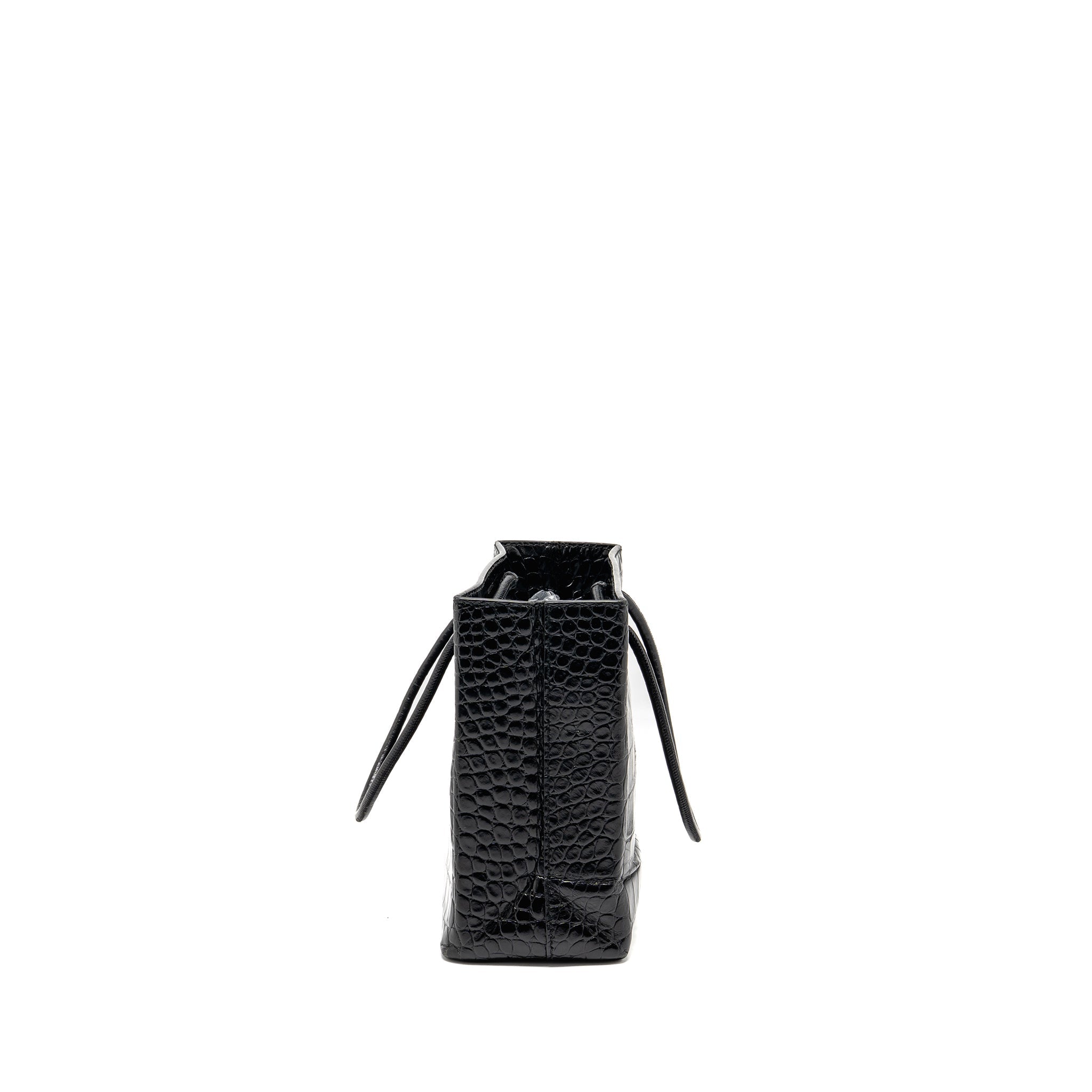 BALENCIAGA SHOPPING TOTE BAG XXS CROC EMBOSSED CALFSKIN BLACK SHW