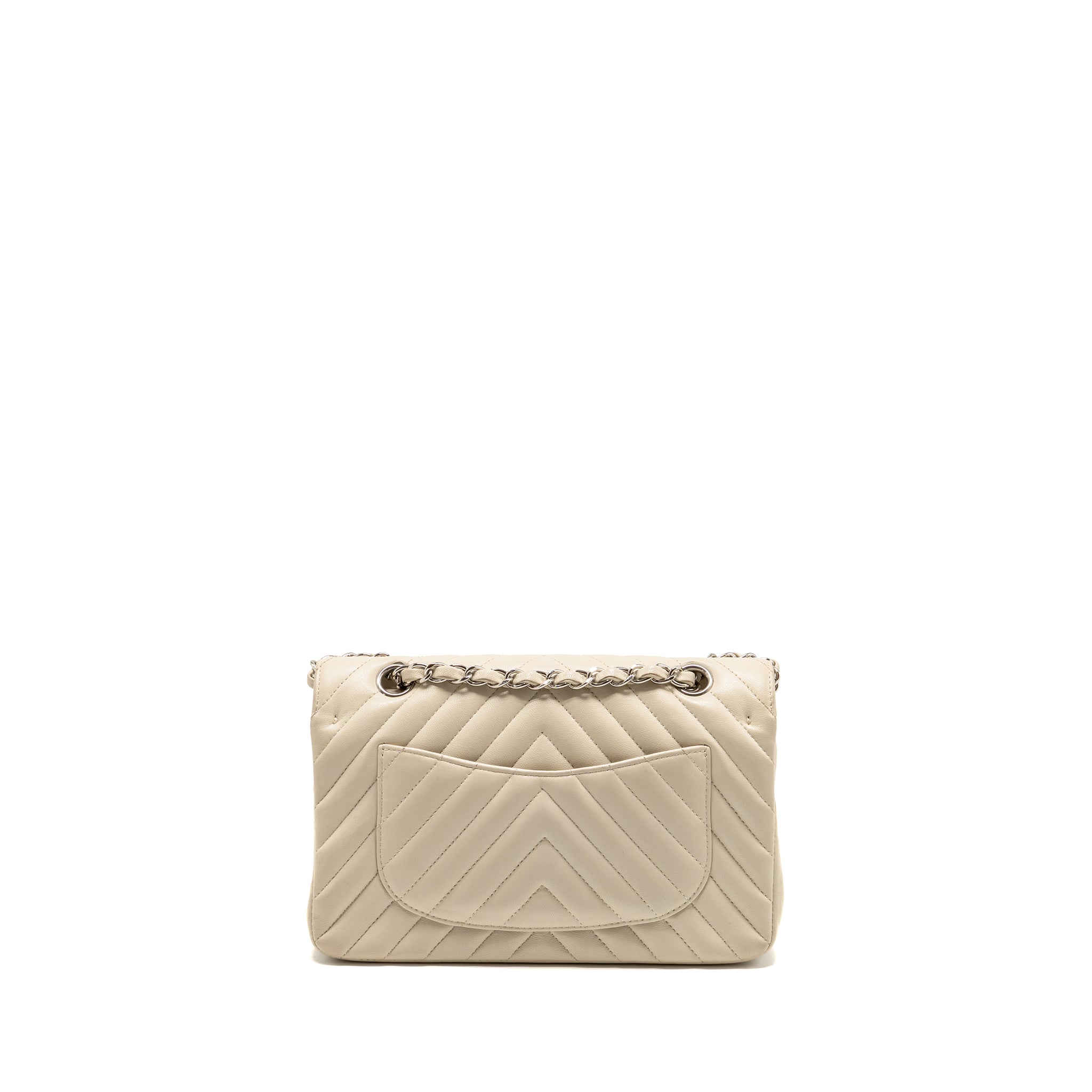CHANEL SMALL CLASSIC DOUBLE FLAP BAG CHEVRON LAMBSKIN CREAM SHW