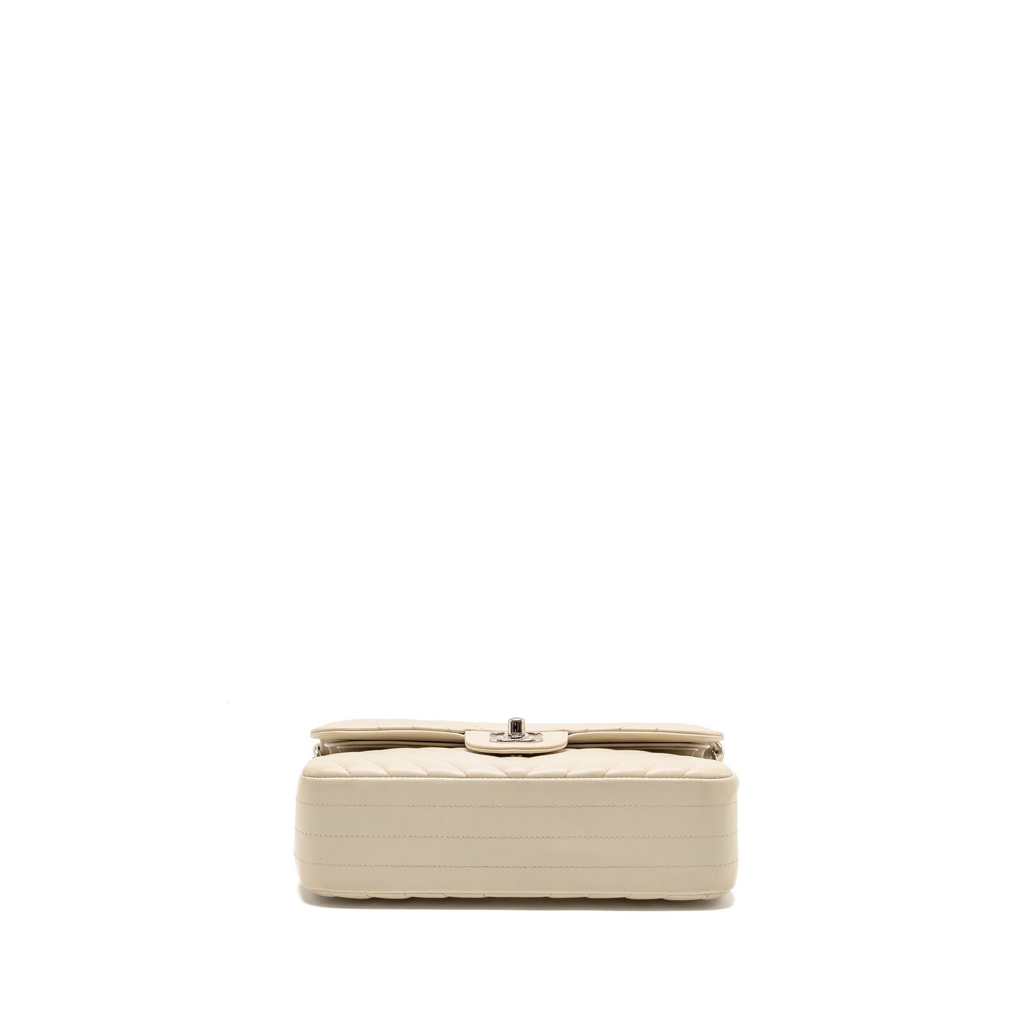 CHANEL SMALL CLASSIC DOUBLE FLAP BAG CHEVRON LAMBSKIN CREAM SHW