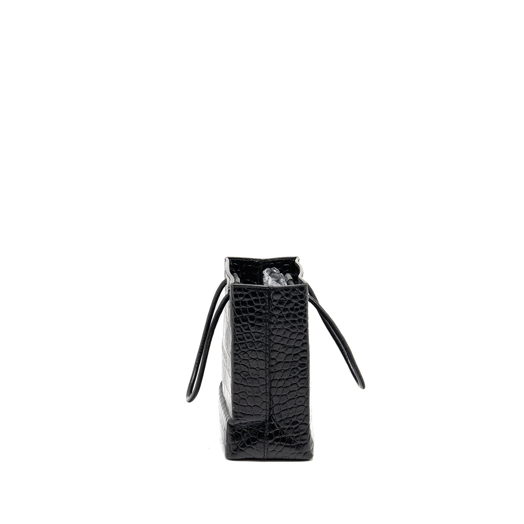 BALENCIAGA SHOPPING TOTE BAG XXS CROC EMBOSSED CALFSKIN BLACK SHW