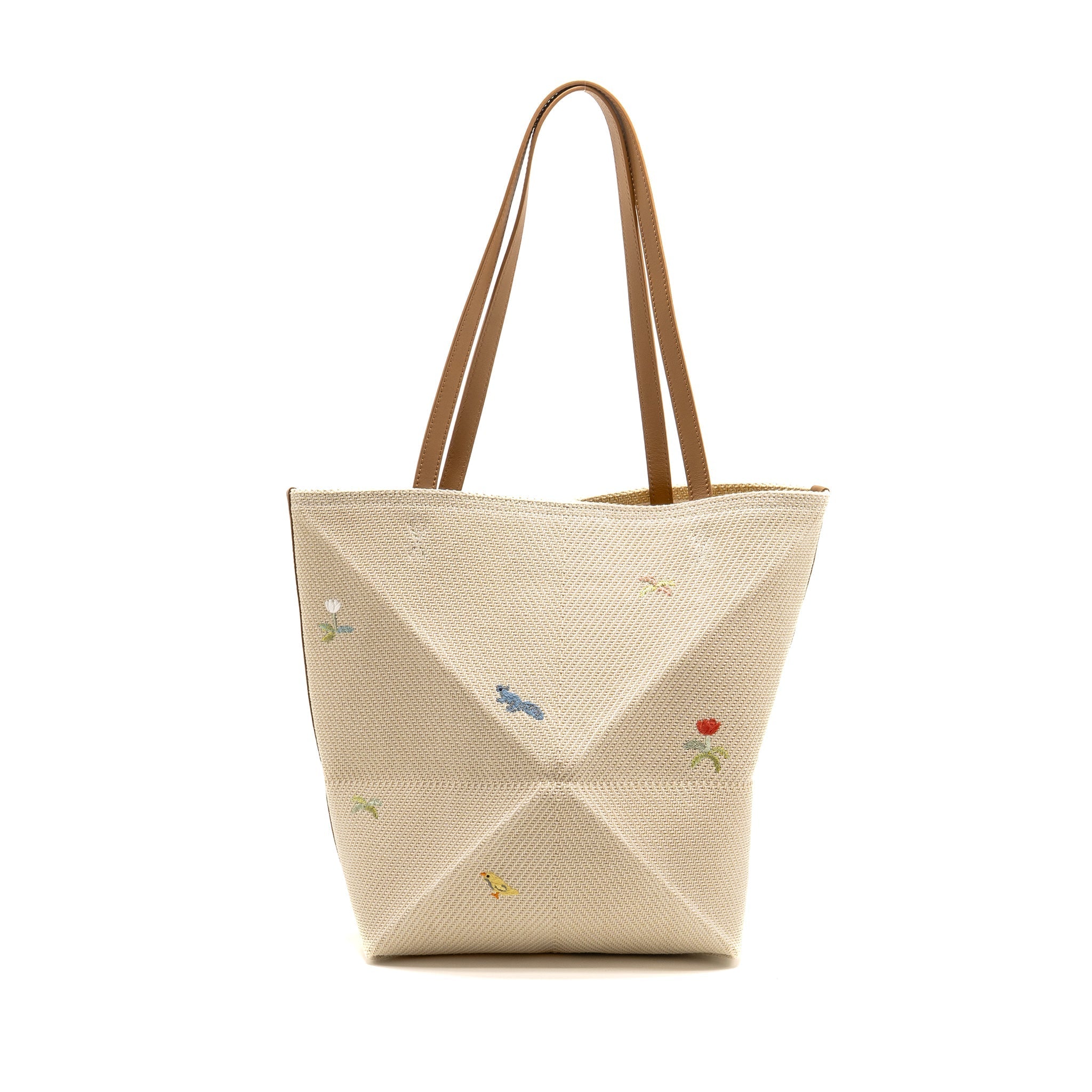 LOEWE SUNA FUJITA LIMITED EDITION MEDIUM PUZZLE FOLD TOTE BAG CANVAS/LEATHER BEIGE/MULTICOLOUR