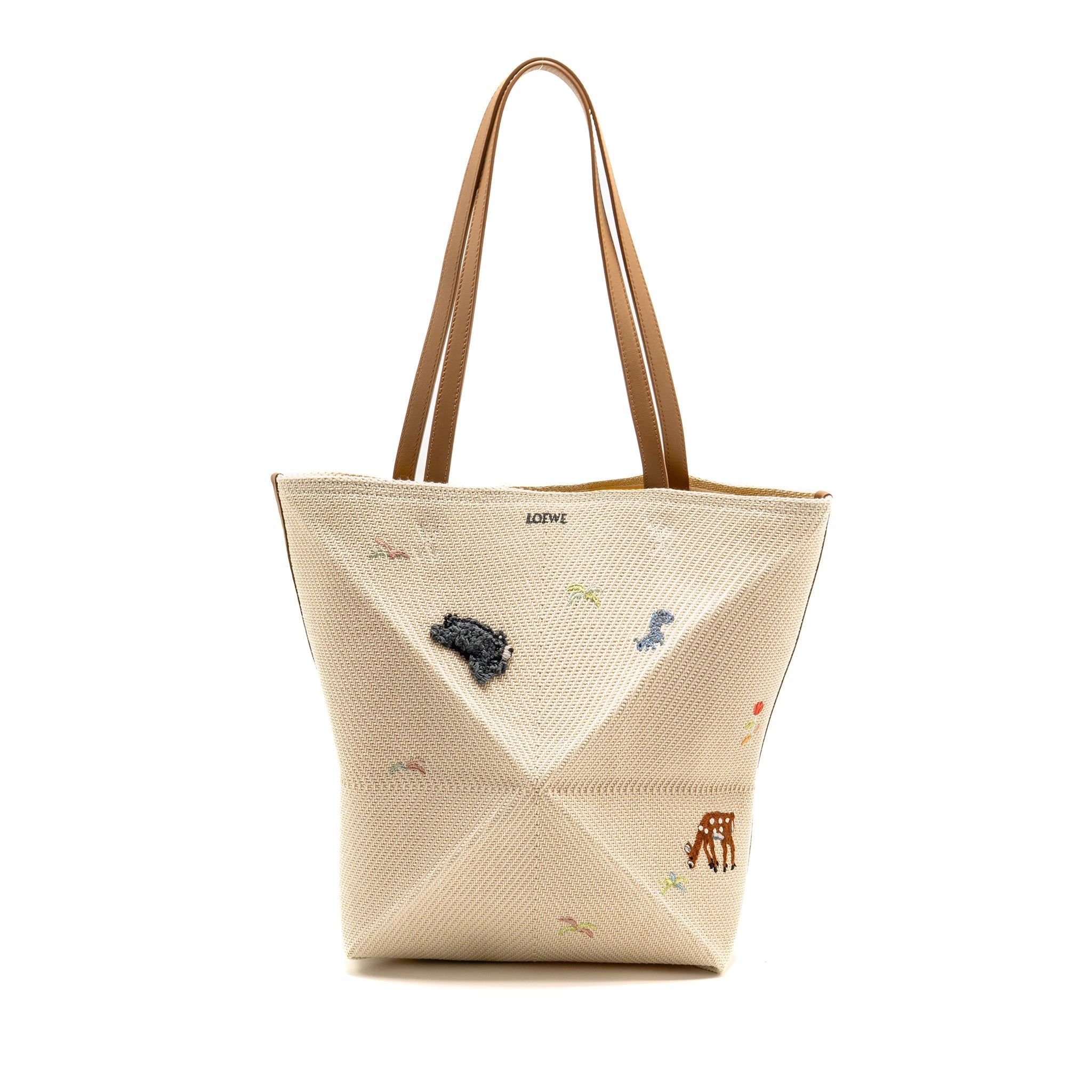 LOEWE SUNA FUJITA LIMITED EDITION MEDIUM PUZZLE FOLD TOTE BAG CANVAS/LEATHER BEIGE/MULTICOLOUR