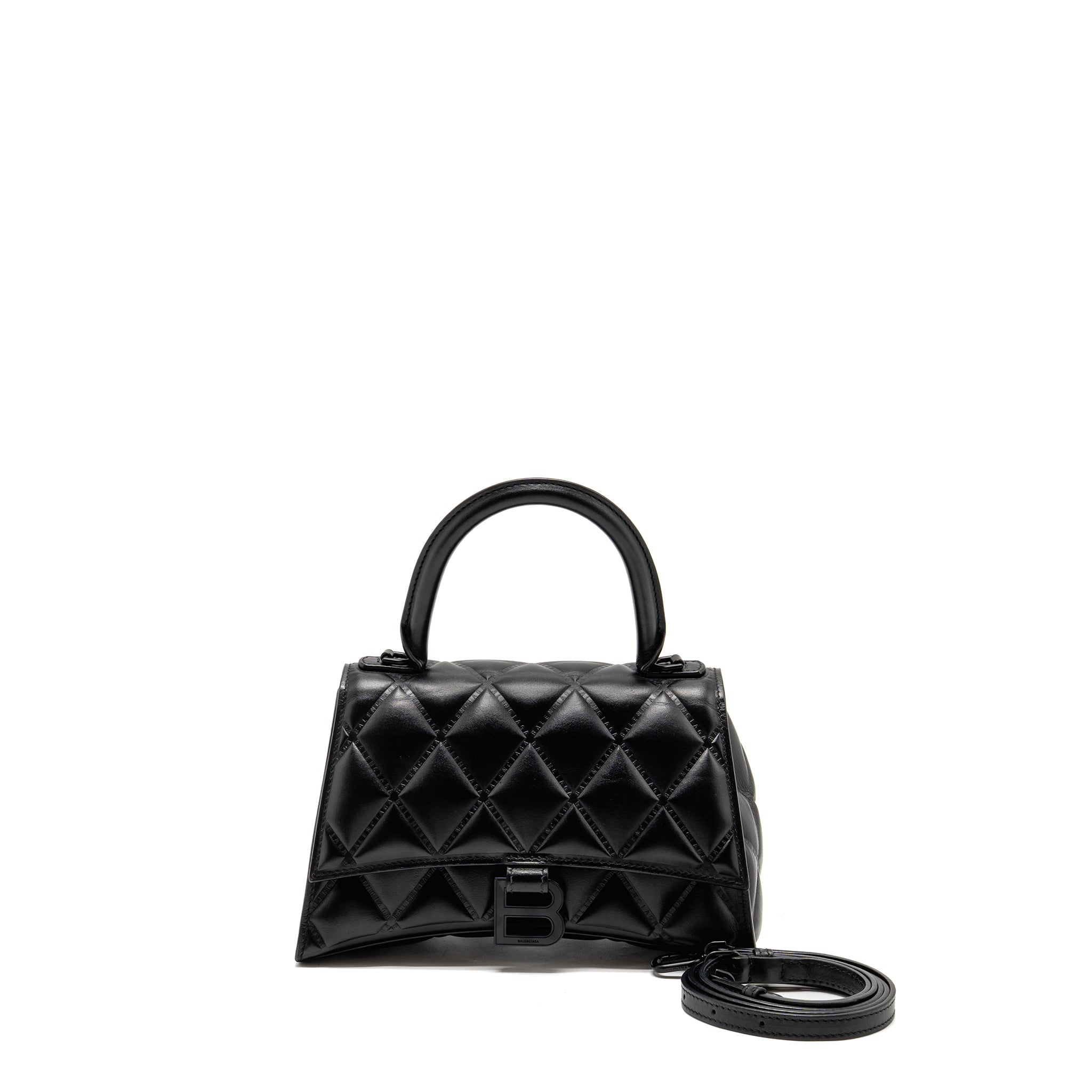 BALENCIAGA SMALL HOURGLASS BAG QUILTED CALFSKIN SO BLACK